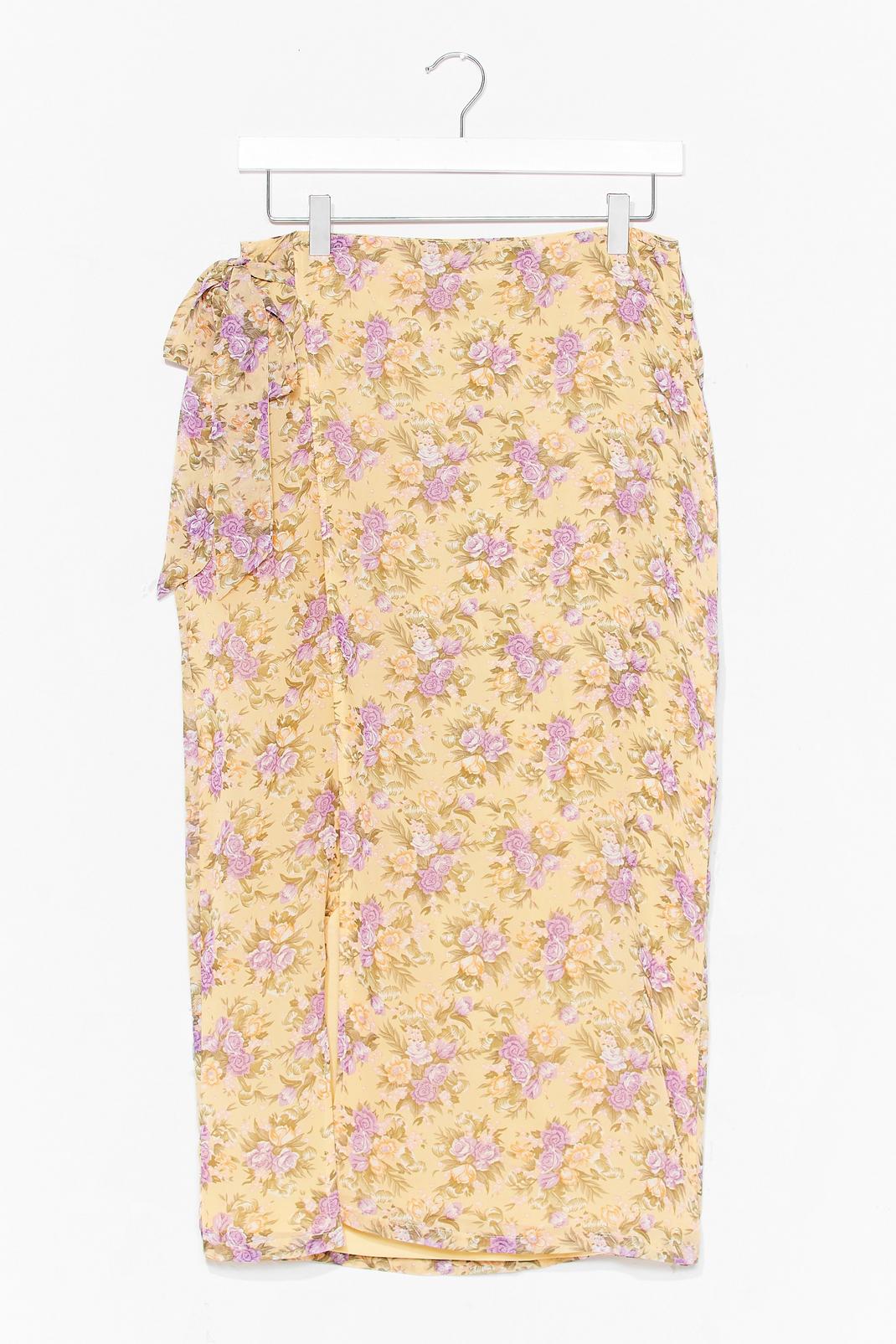 Yellow floral wrap midi skirt image number 1