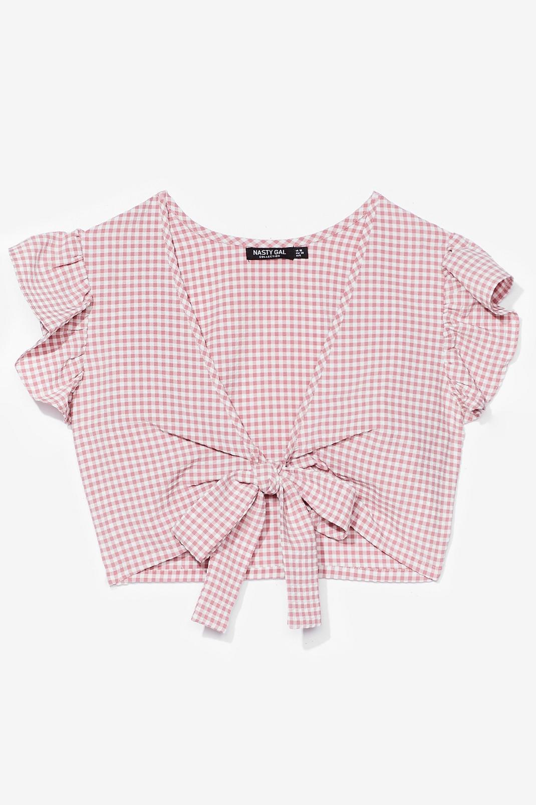 GINGHAM TIE FRONT SHORT SLEEVE TOP CO ORD image number 1