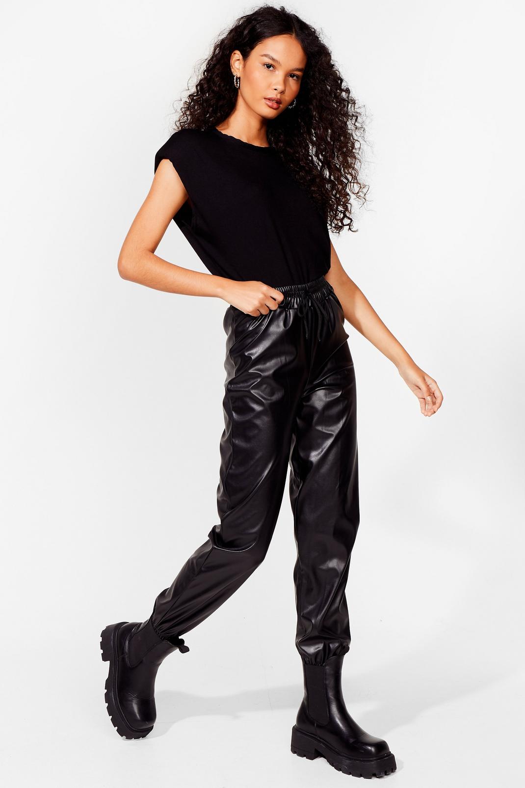 Best Time Faux Leather High-Waisted Jogger Pants image number 1
