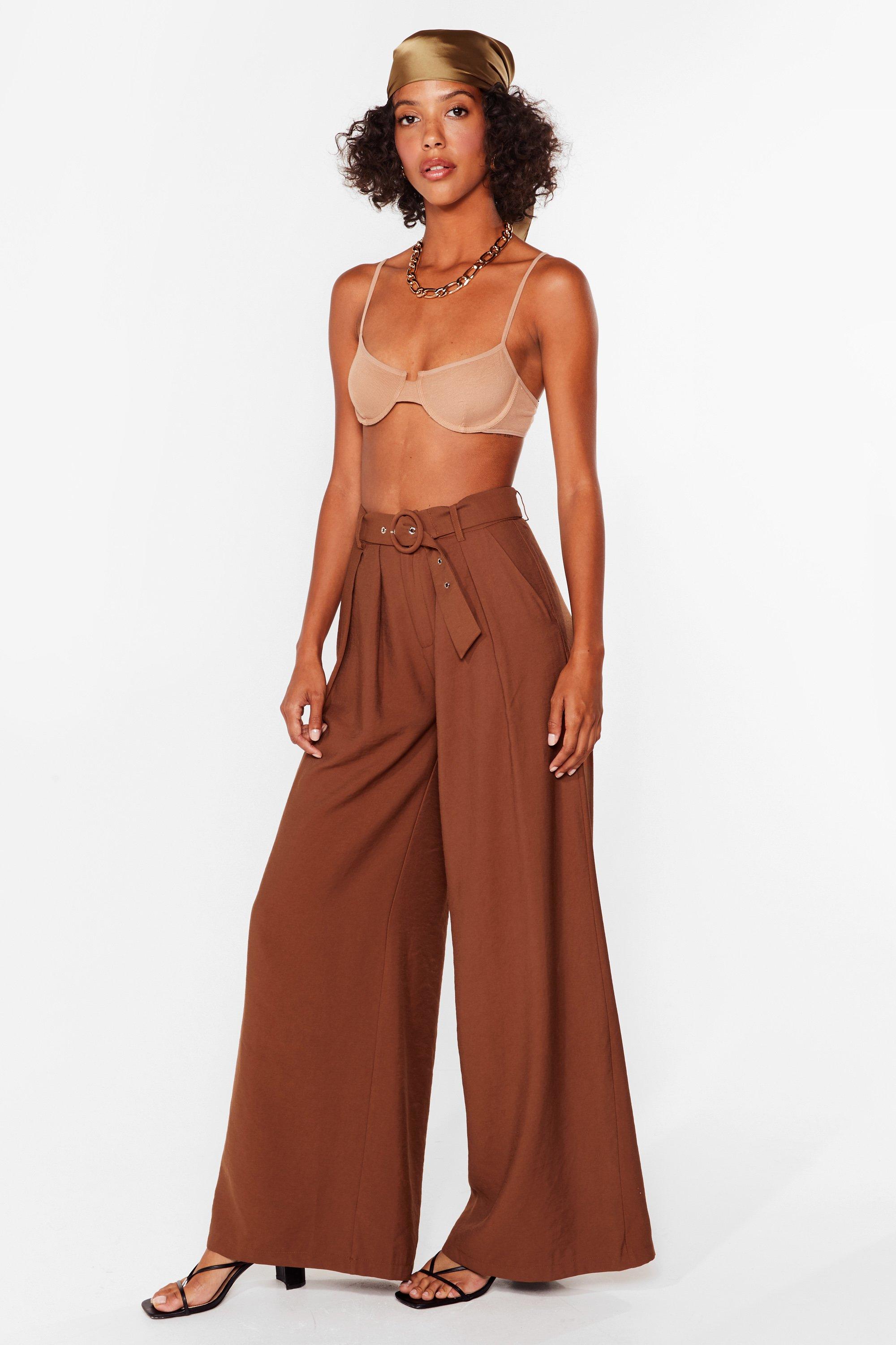 High Waisted Belted Wide Leg Trousers