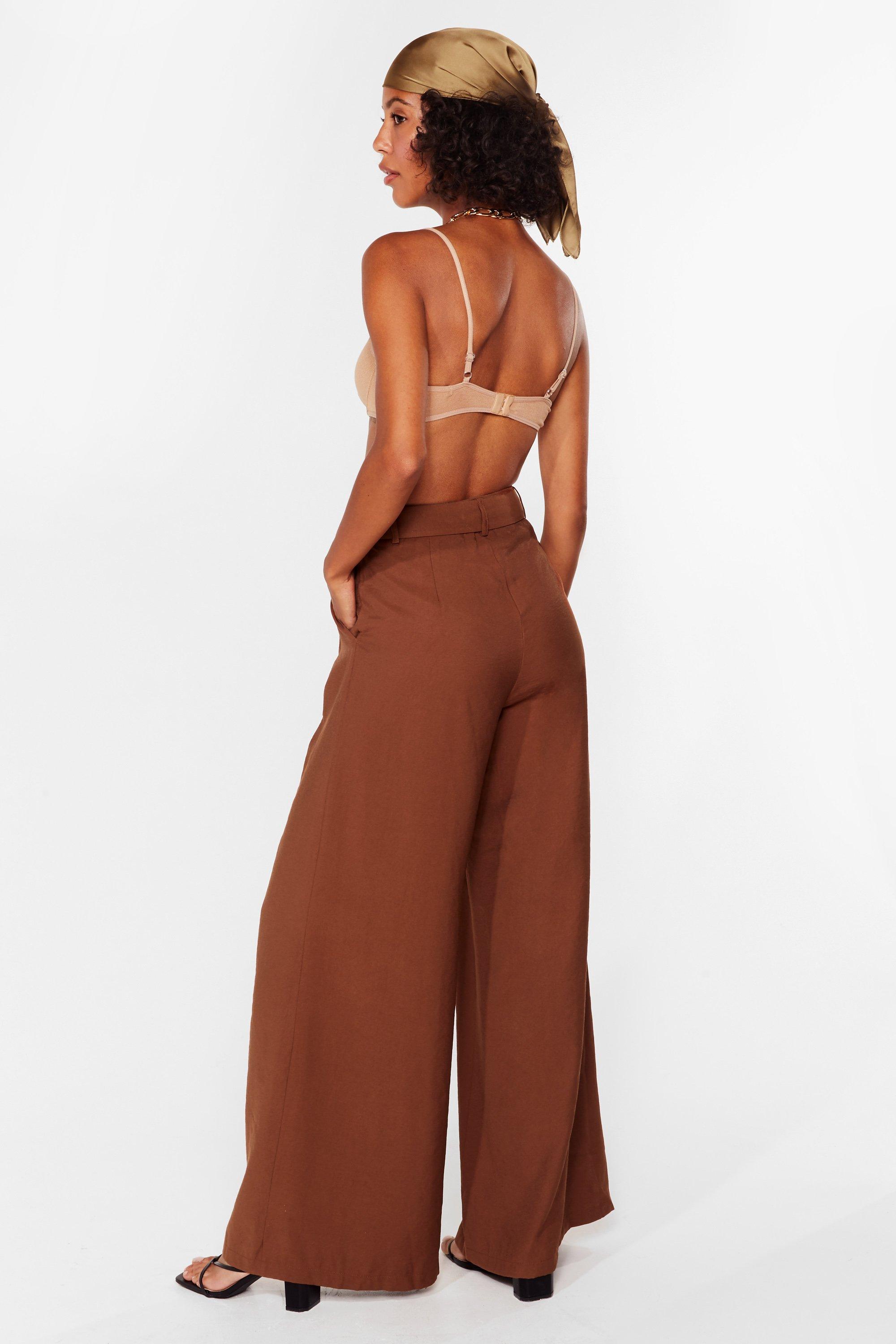 High Waisted Belted Wide Leg Trousers