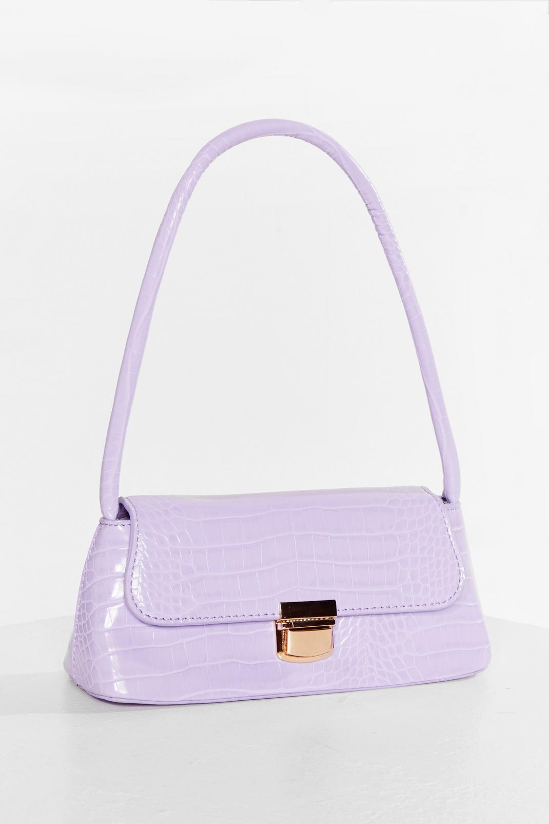 Lilac WANT Faux Leather Croc Shoulder Bag image number 1