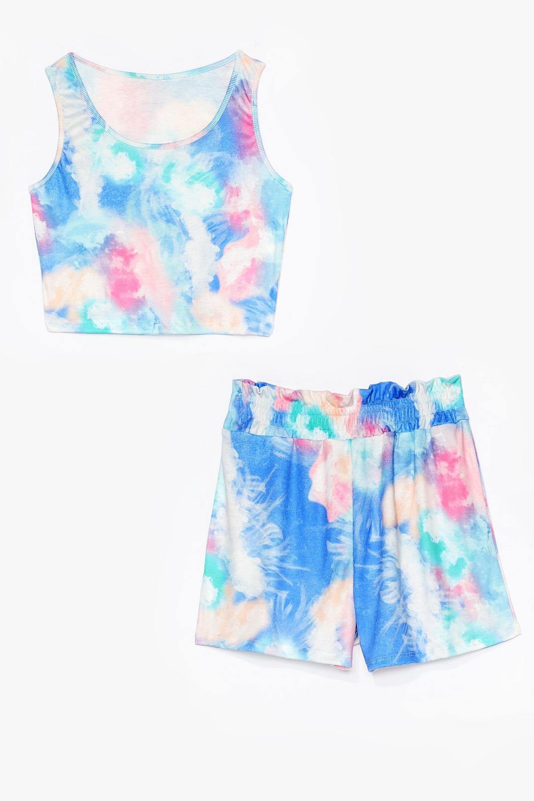 Blue Get Behind the Groove Tie Dye Crop Top and Shorts Set image number 1