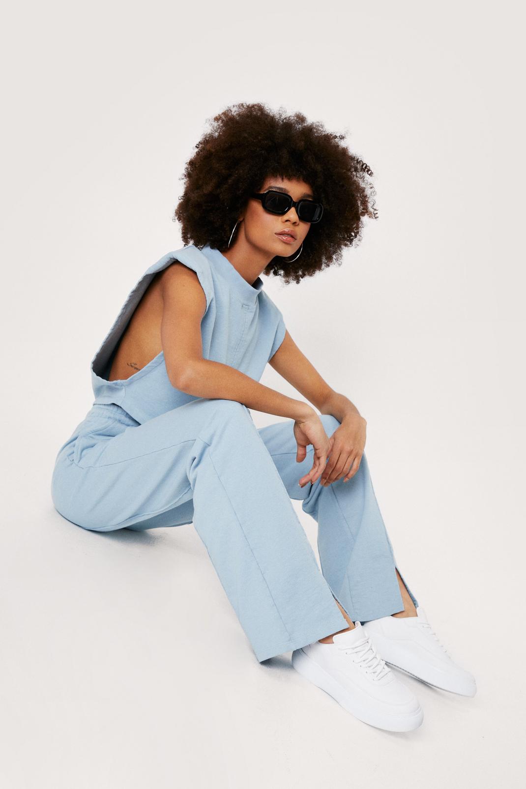 Blue Seam Crop Top and Wide Leg Tracksuit Pants Set image number 1