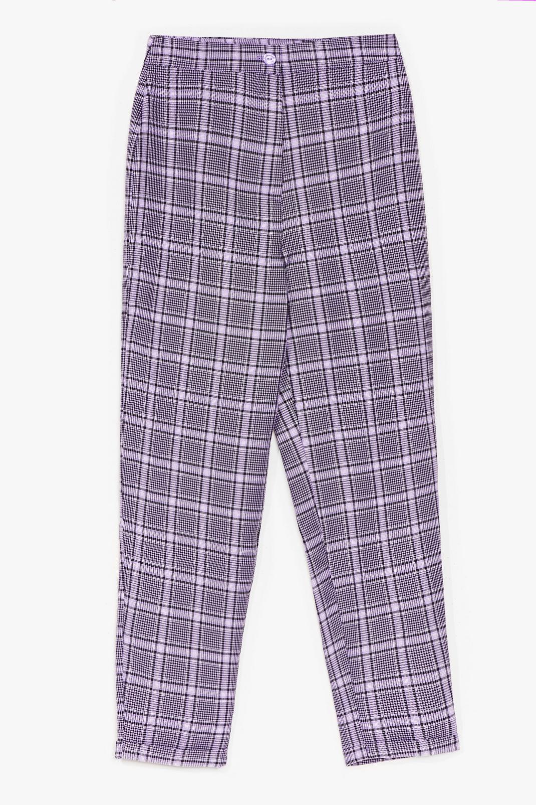 Purple Monochrome Check Tapered Trousers image number 1