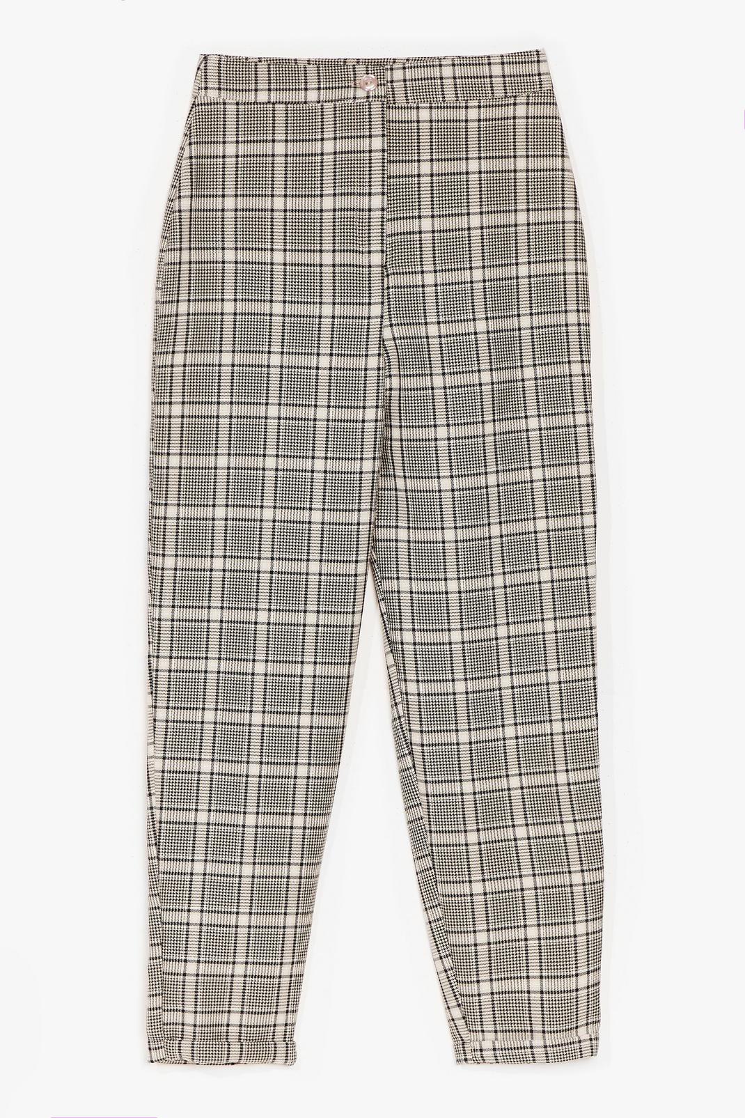 Stone Monochrome Check Tapered Trousers image number 1