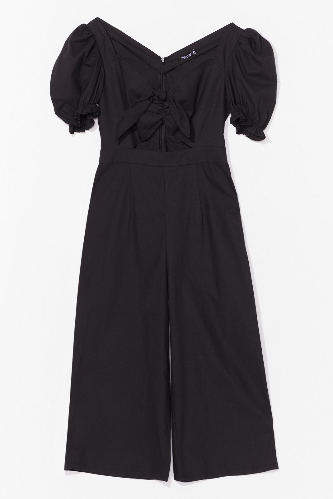 Black Tie Front Puff Sleeve Culotte Jumpsuit image number 1
