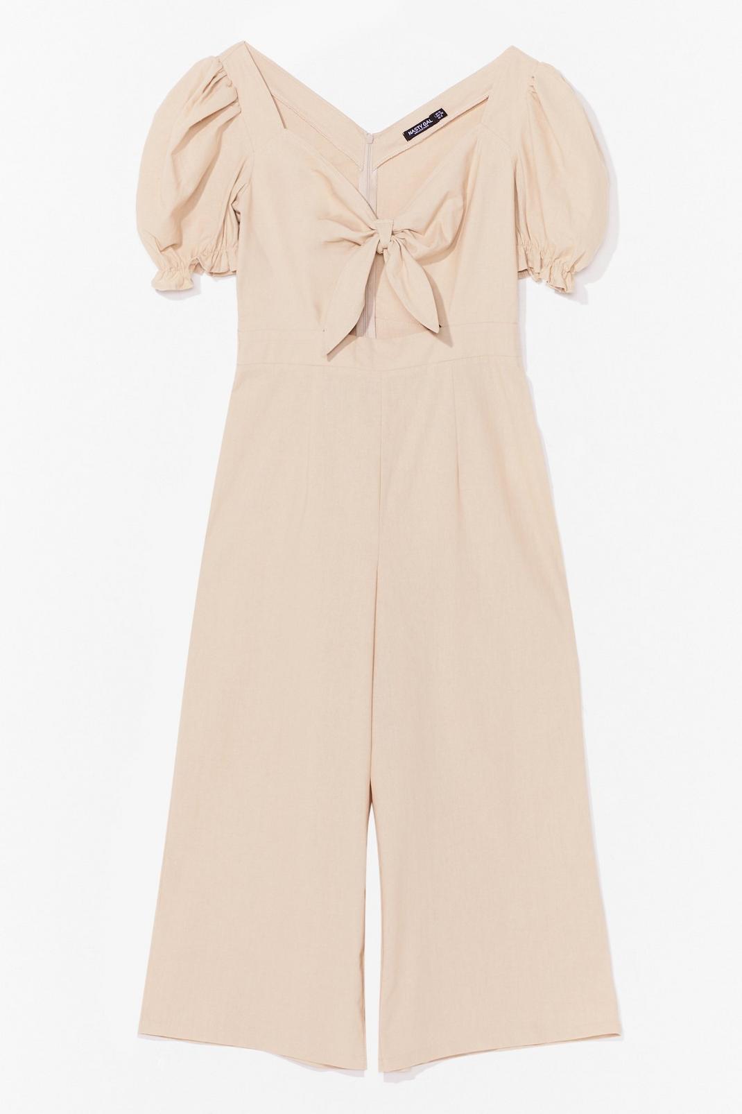 Stone Tie Front Puff Sleeve Culotte Jumpsuit image number 1