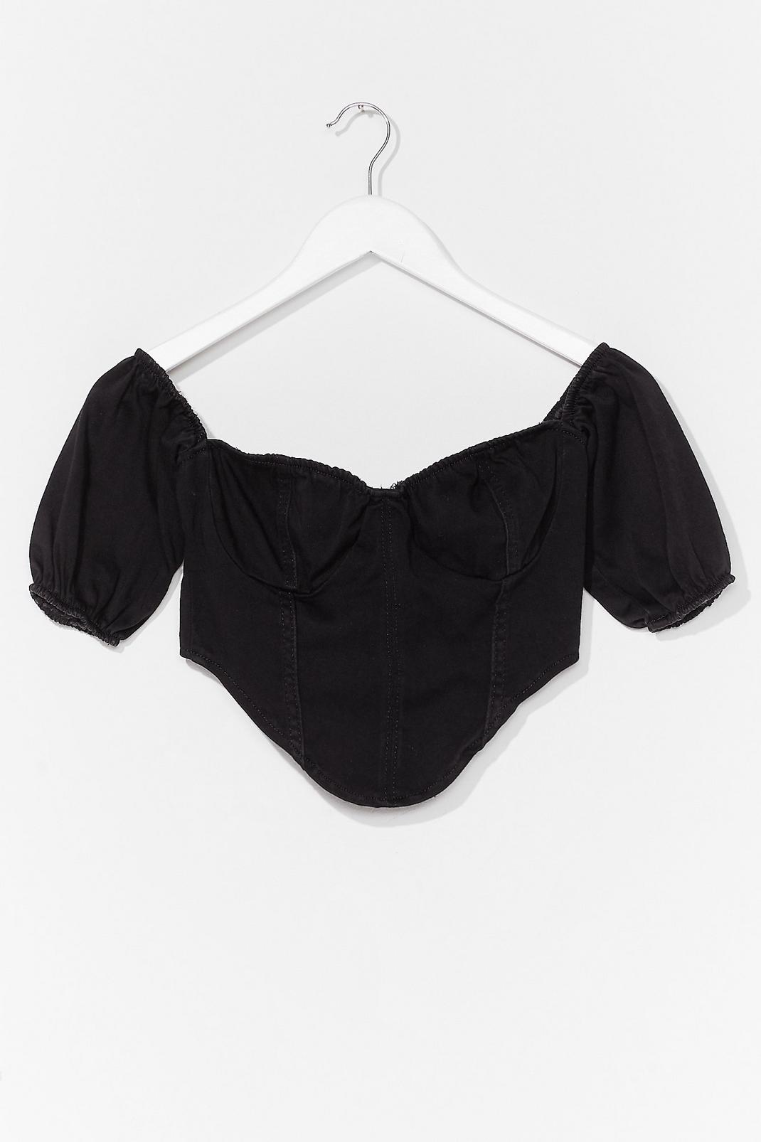 Black Cupped Puff Sleeve Cropped Corset Top image number 1