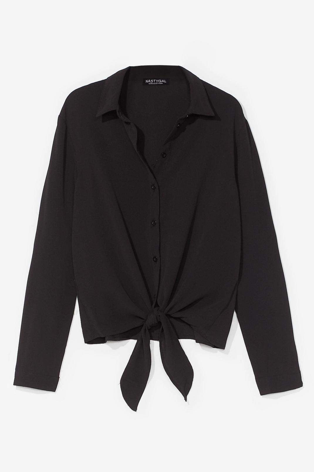 Black Button Down Tie Front Shirt image number 1