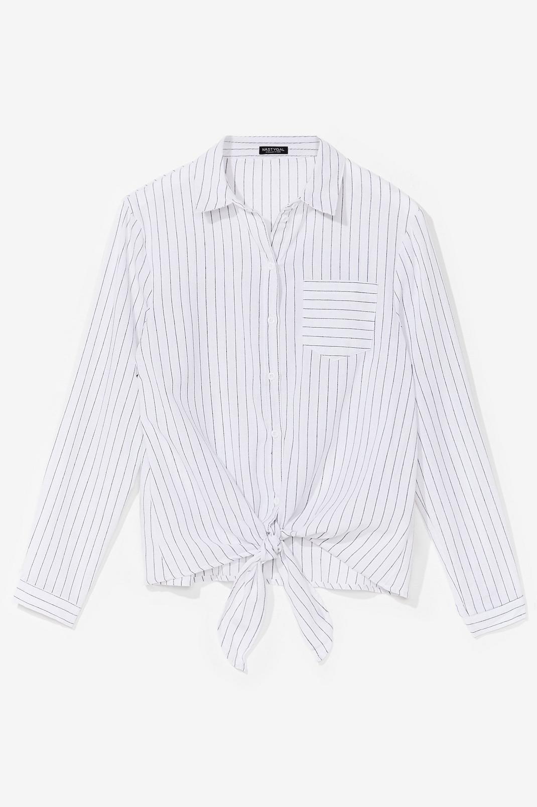White Striped Tie Front Shirt image number 1
