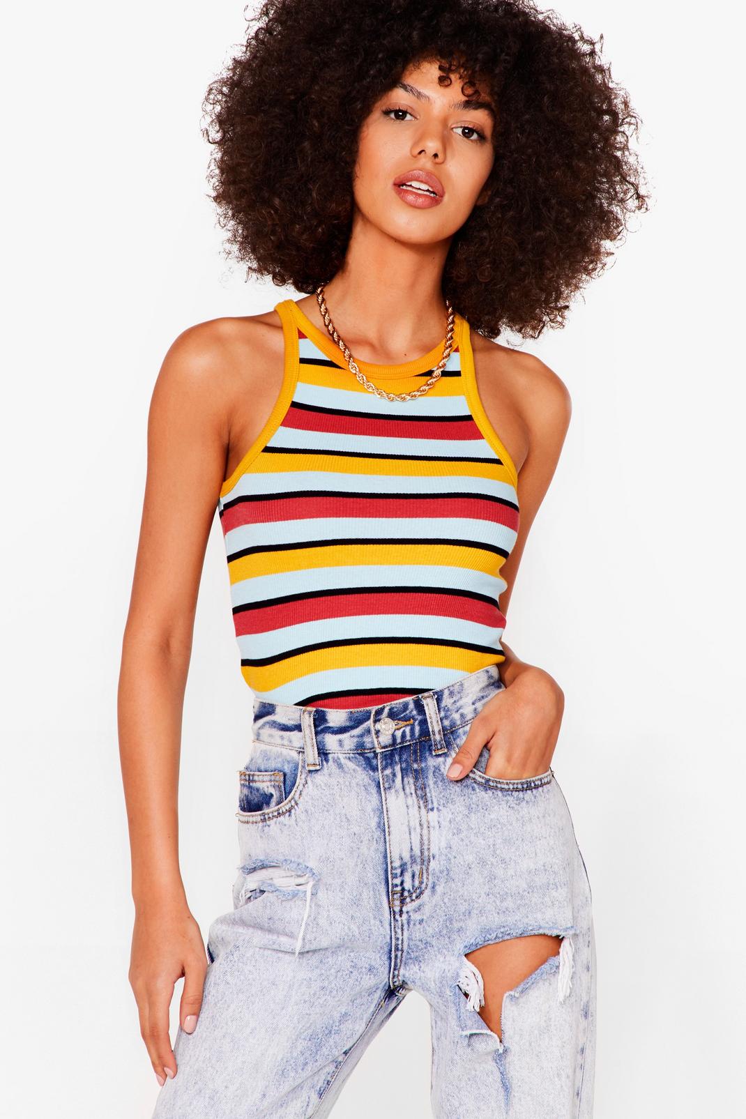 Yellow Stripe On Racer Crop Top image number 1