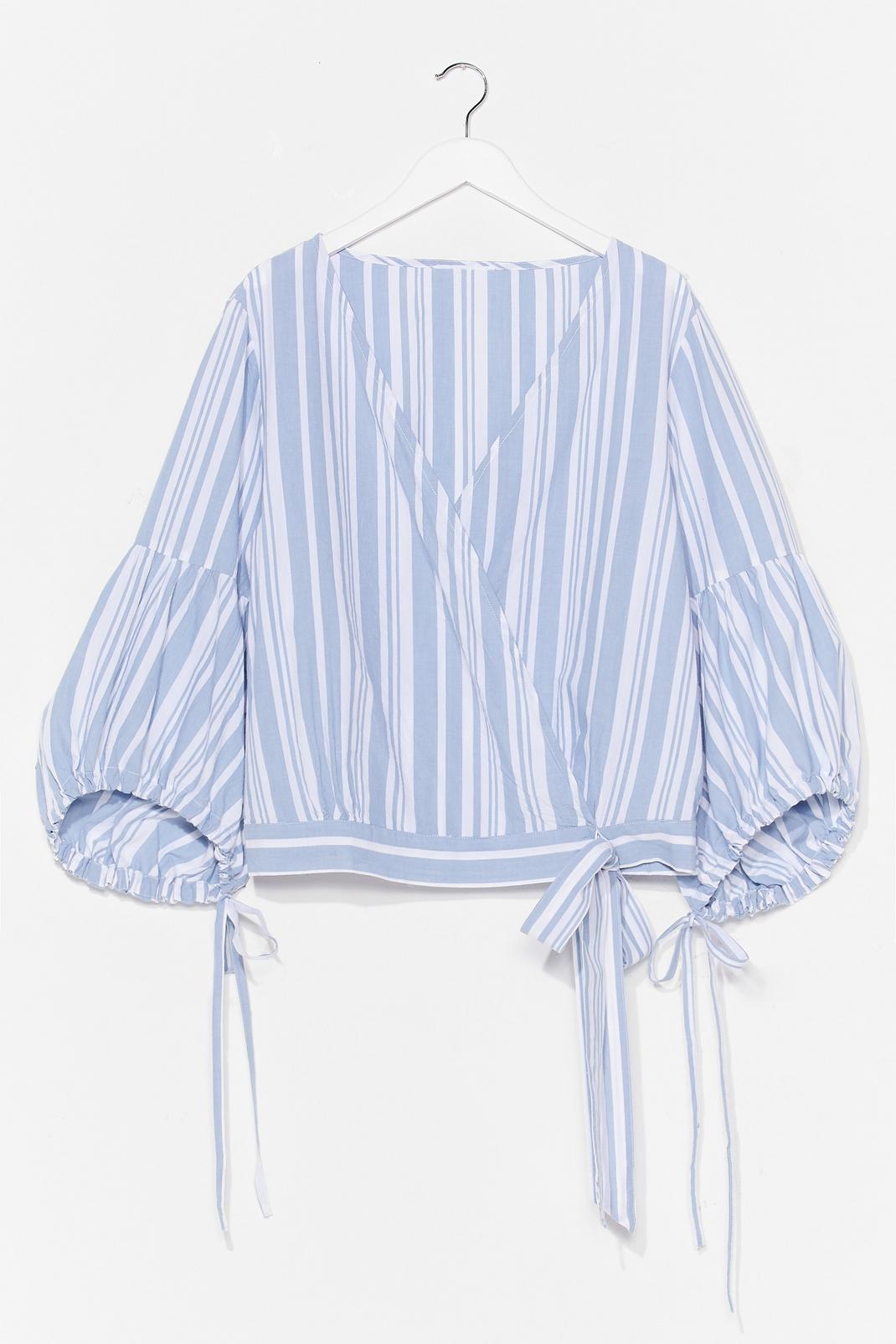 Blue Plus Size Striped Wrap Top image number 1