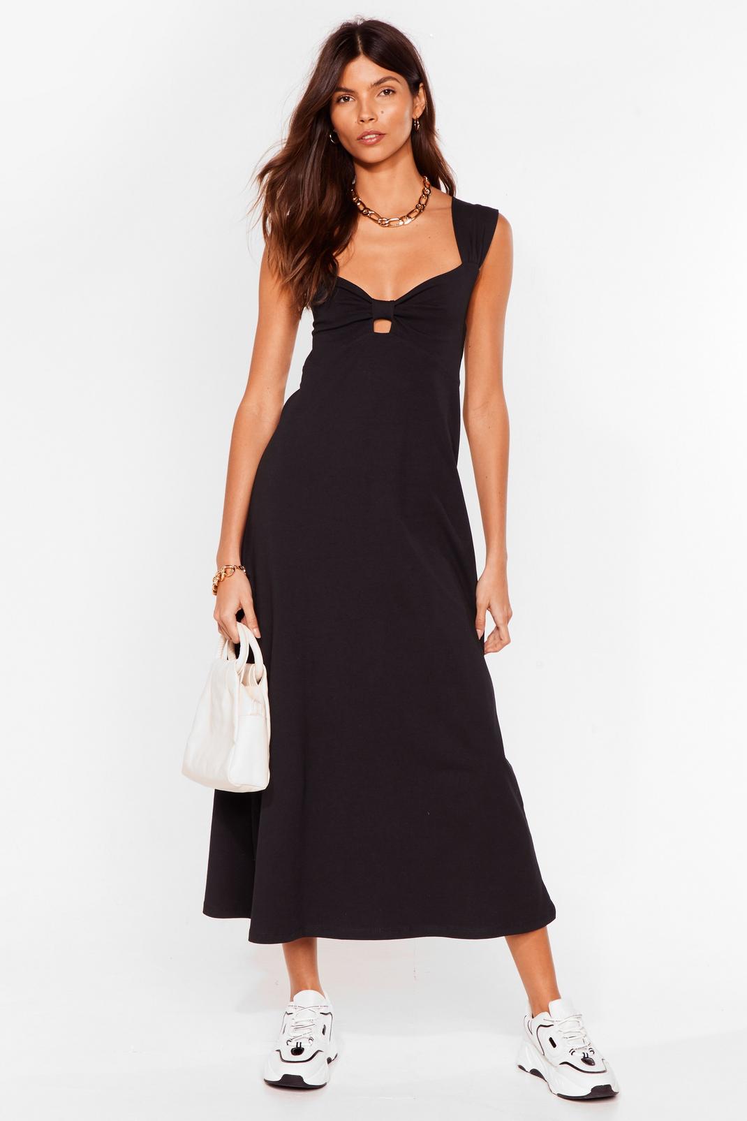 Black Bow Cut Out Sleeveless Midi Dress image number 1