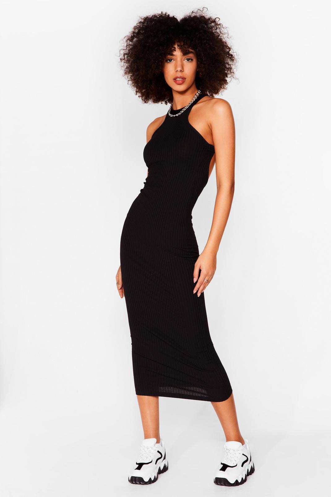 Black Racerback Cut Out Bodycon Midi Dress image number 1