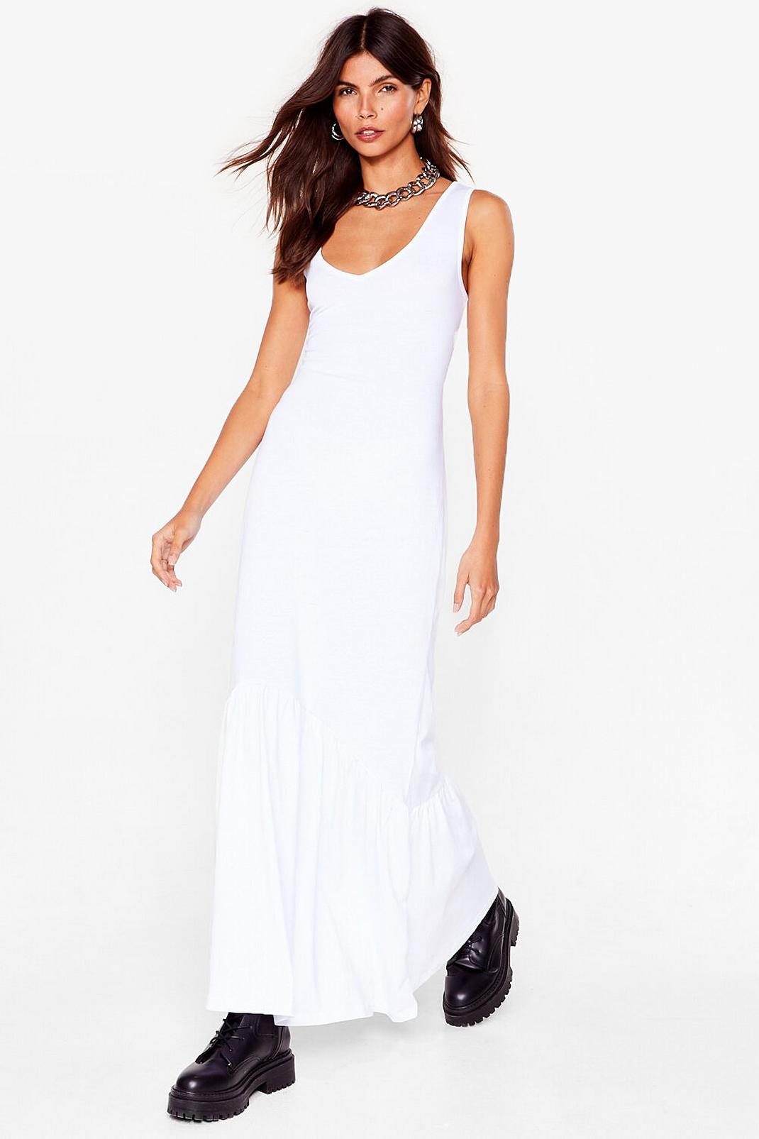 White Sleeveless V Neck Loose Maxi Dress image number 1