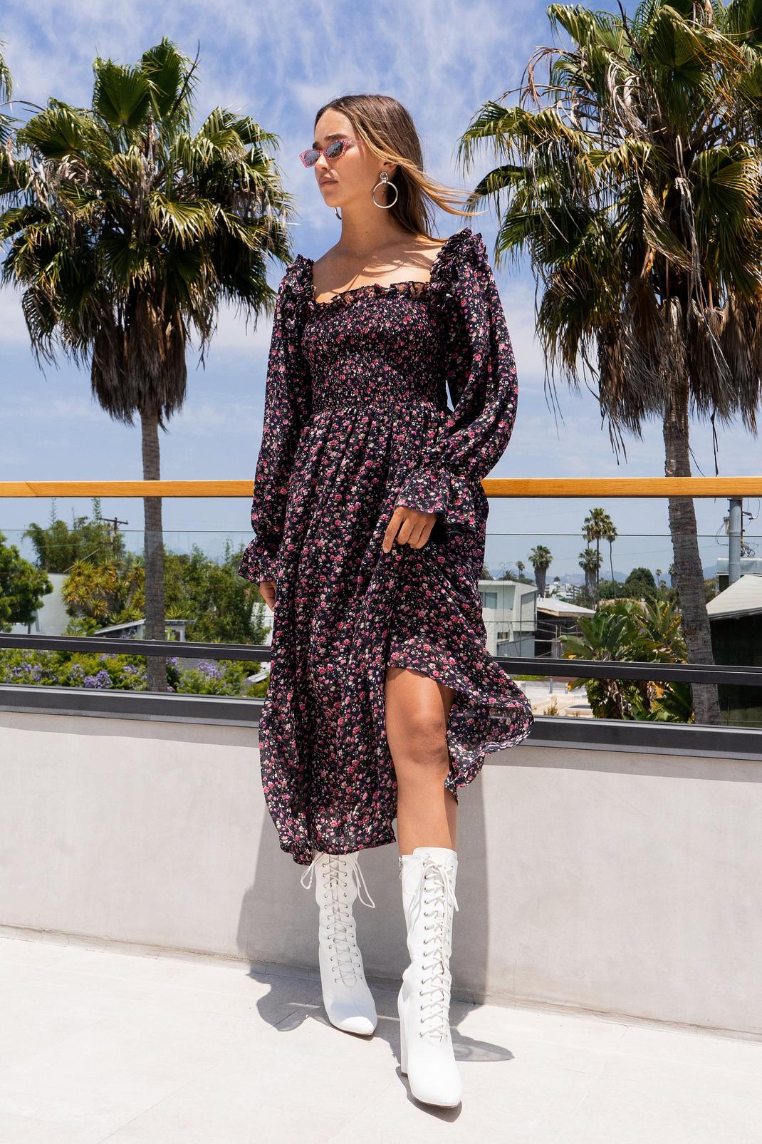 Forget What You Shirred Floral Midi Dress image number 1