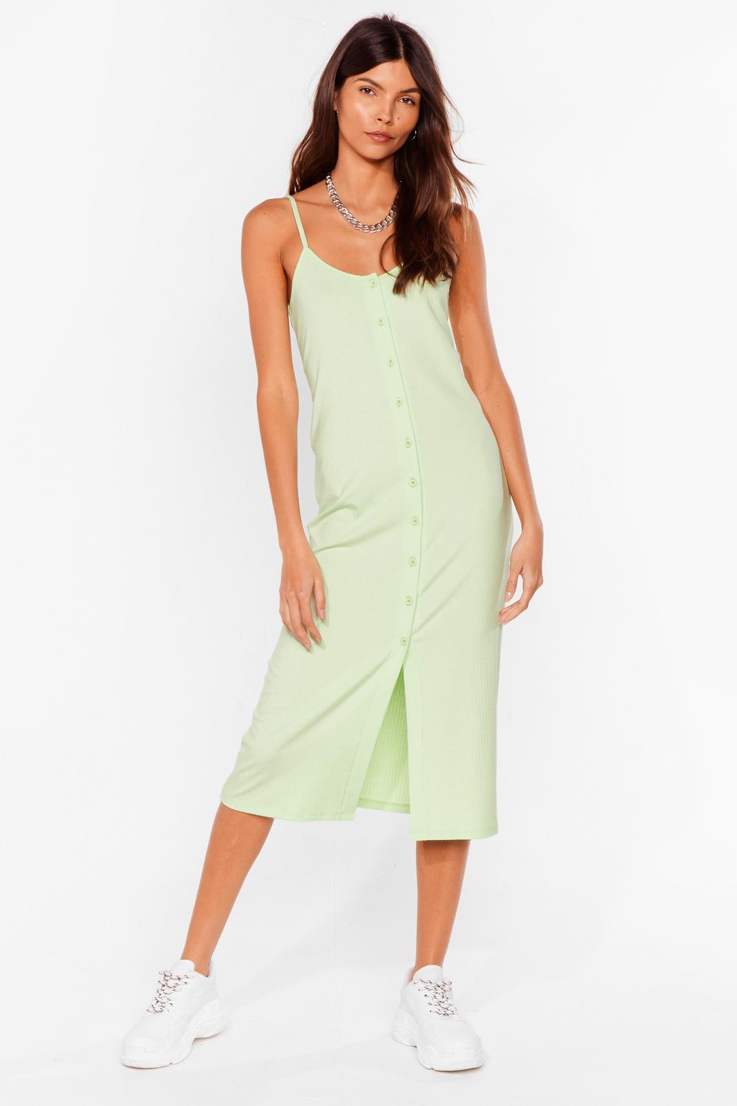 Pistachio Ribbed Button Down Cami Midi Dress image number 1
