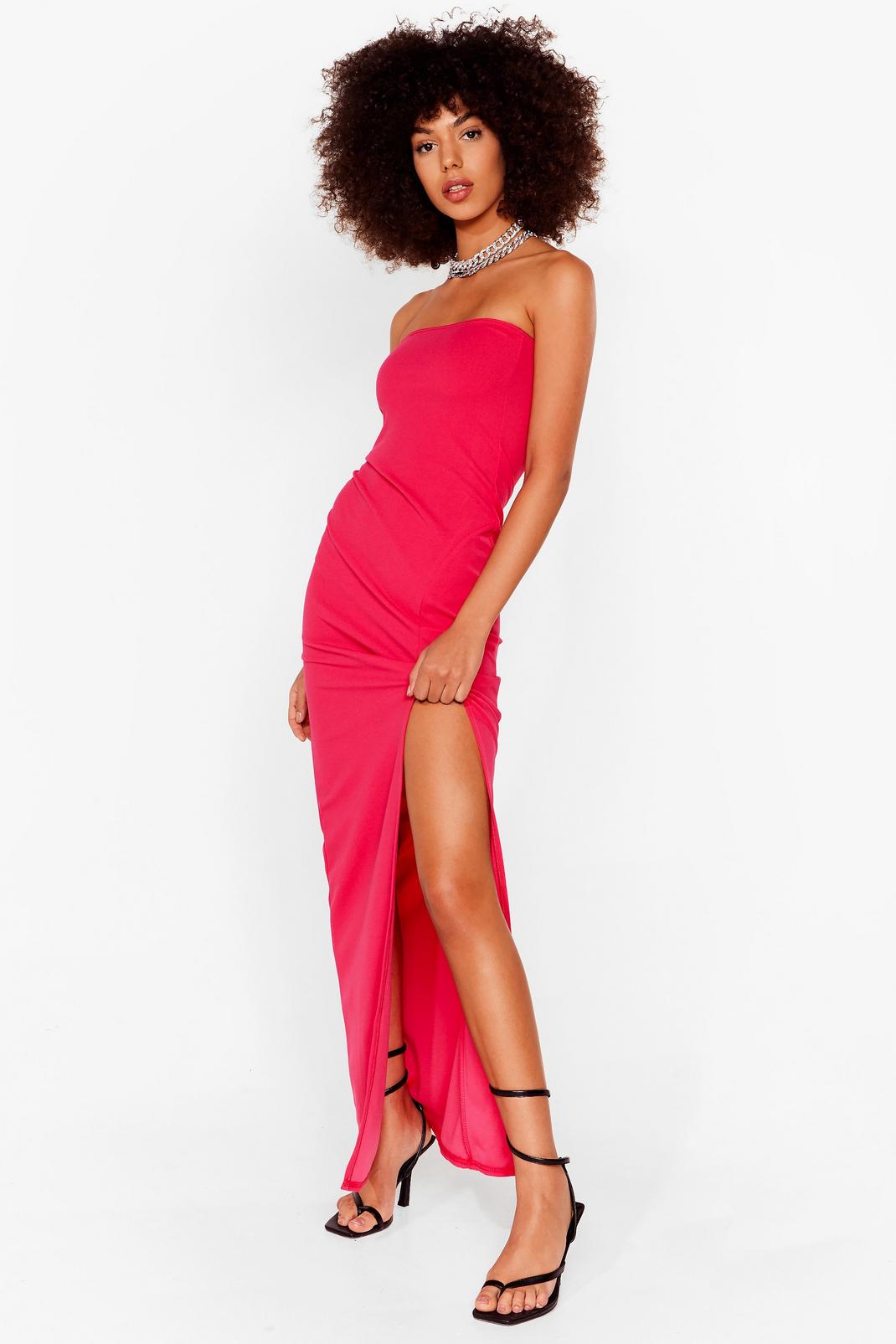 Hot pink Slinky Strapless Slit Maxi Dress image number 1