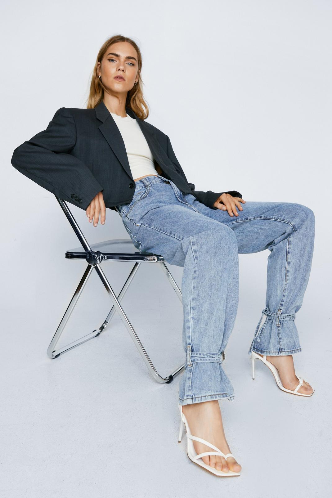 Light blue Relaxed Ankle Tie Mom Jeans image number 1