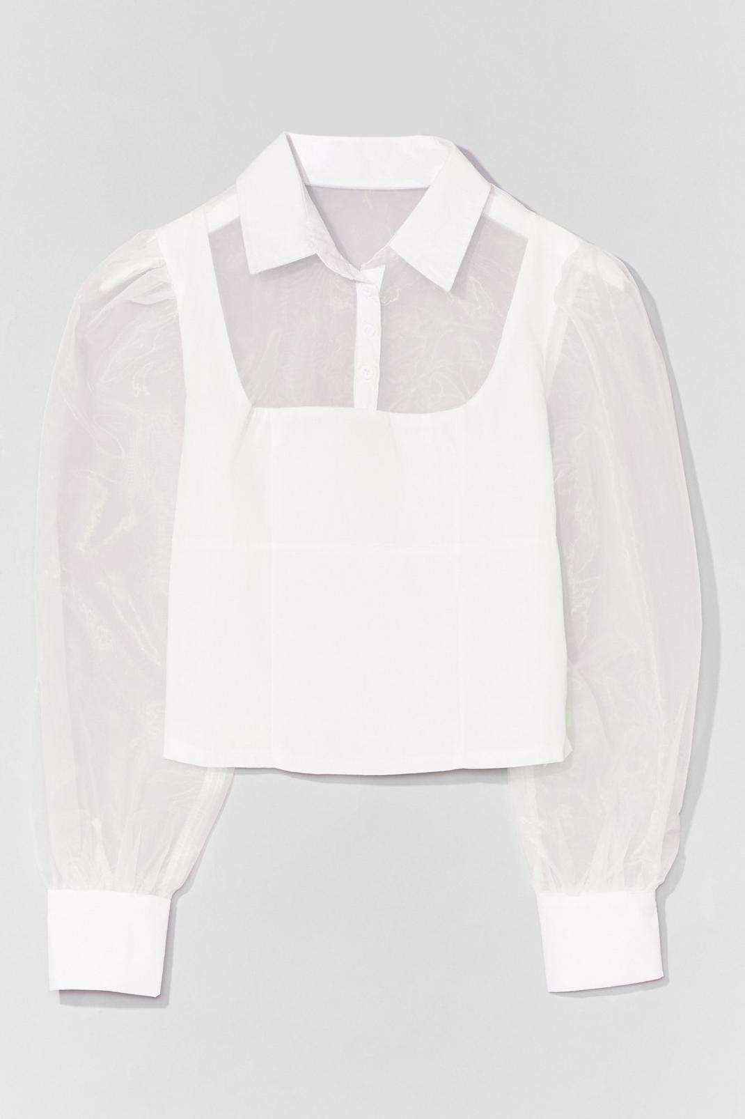 White Sheer Madness Organza Button-Down Shirt image number 1