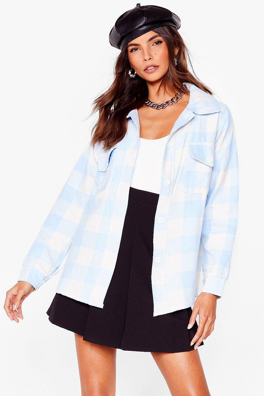 Blue Check Oversized Button Up Shacket image number 1