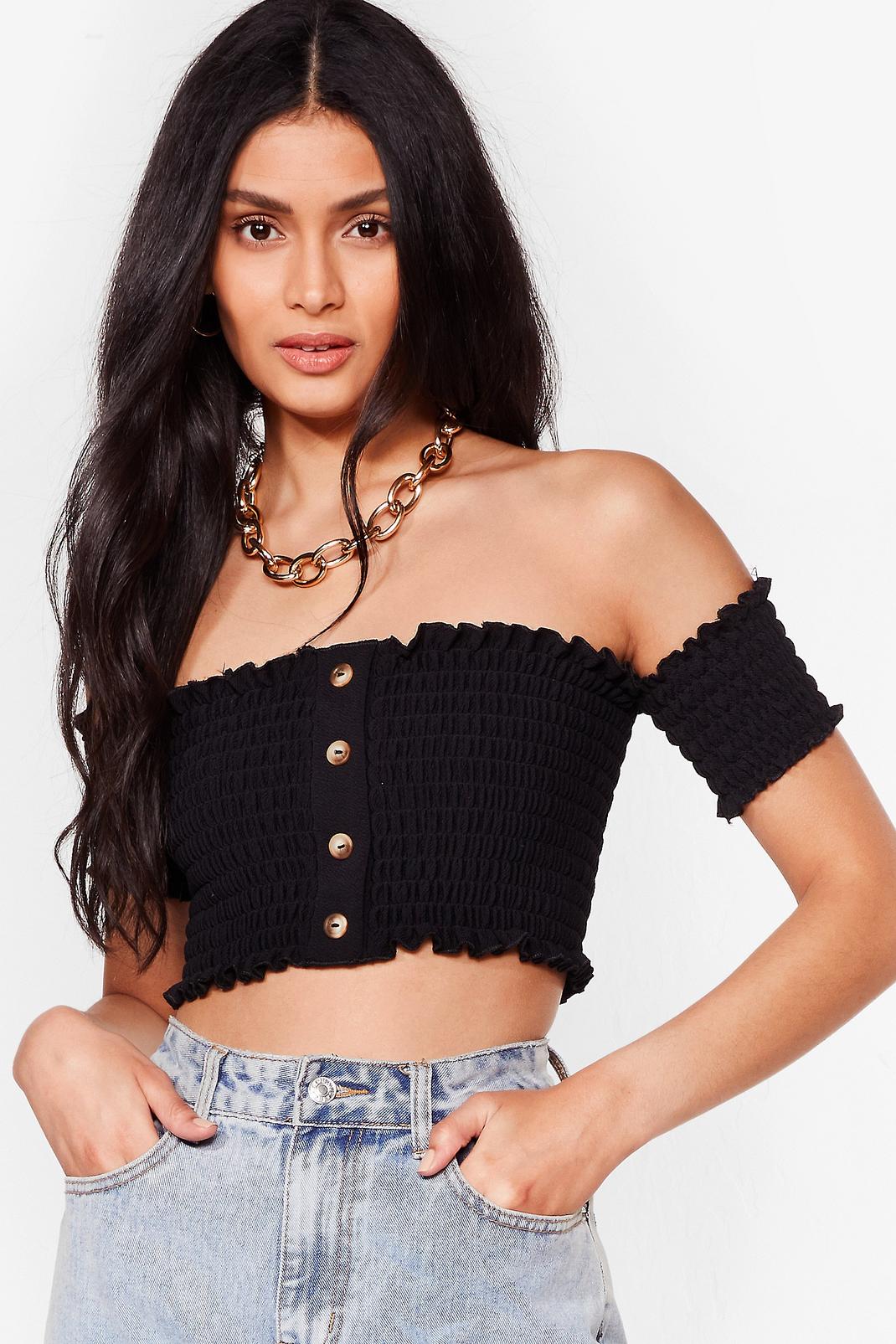 Shirred Button Up Crop Top image number 1