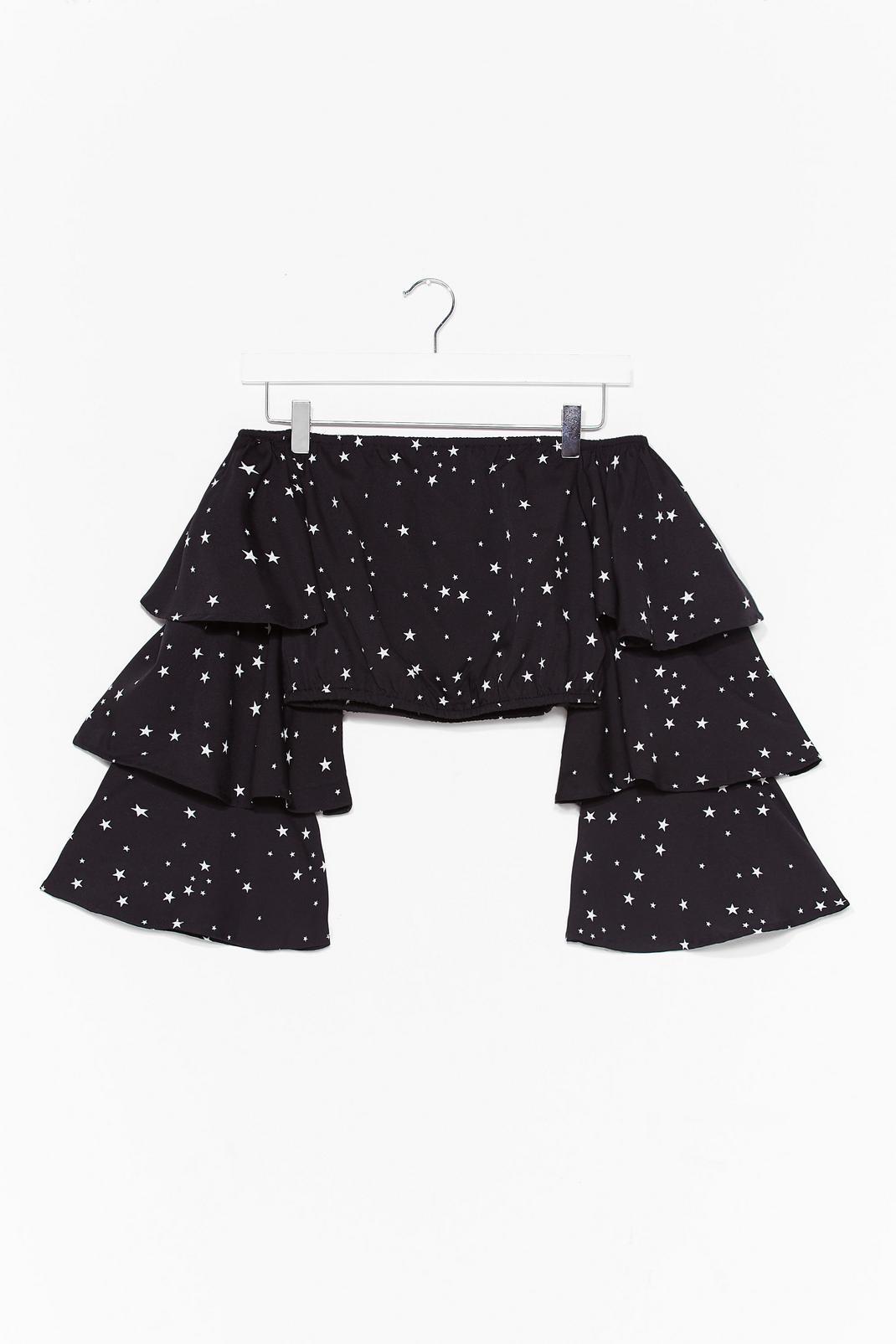 Black Star-t It Off-the-Shoulder Ruffle Crop Top image number 1