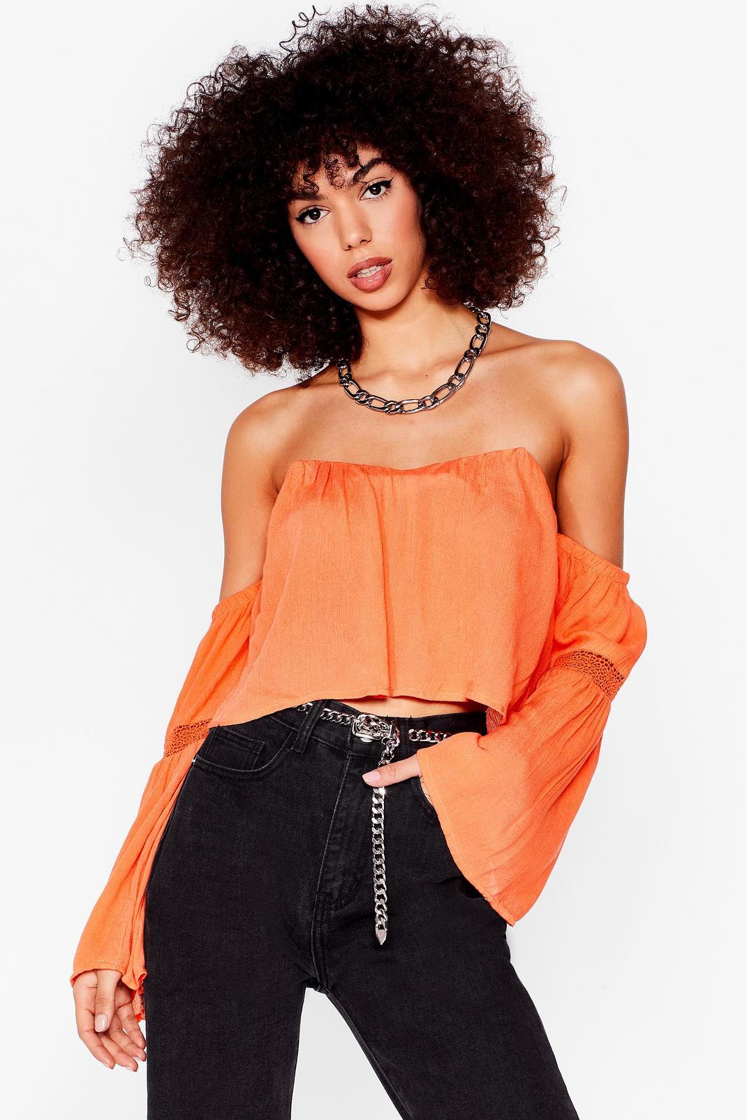 Orange Crochet Off the Shoulder Blouse image number 1