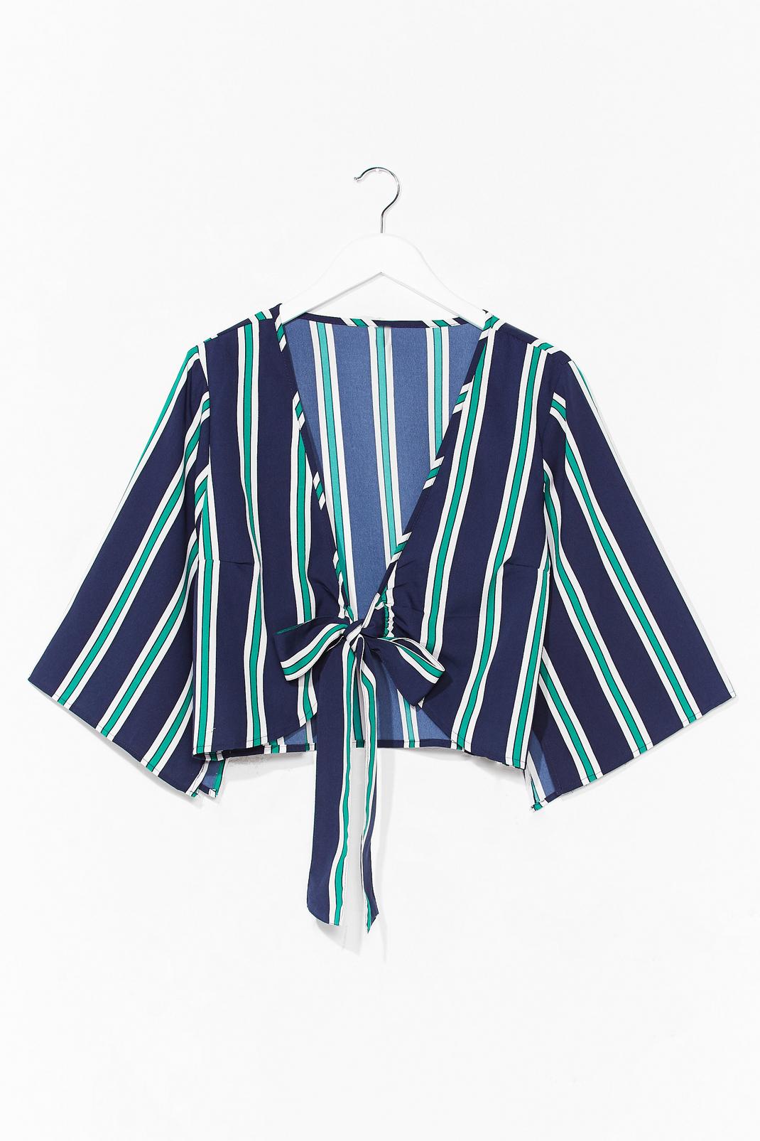 The Stripe We Like Tie Cropped Blouse image number 1