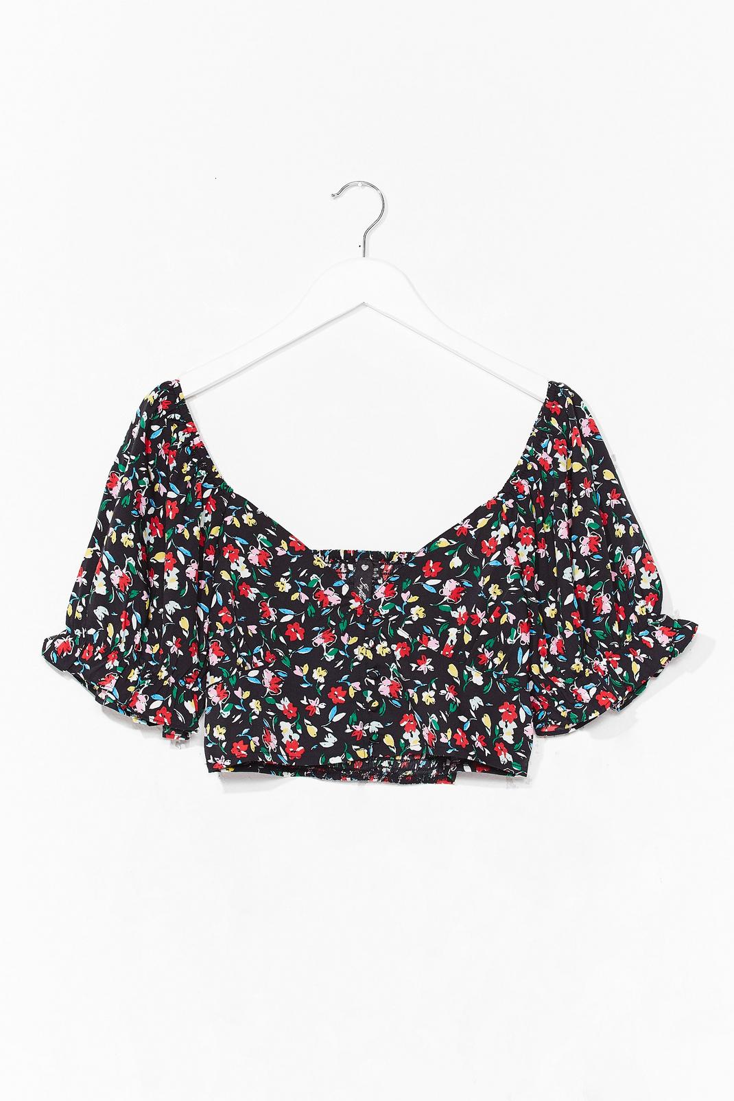 Hit the Dance Floral Puff Sleeve Crop Top image number 1