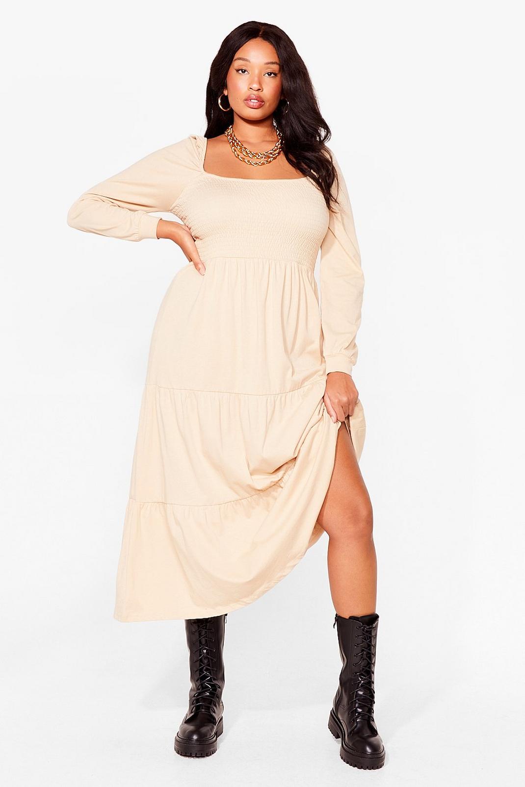 Caramel Plus Size Tiered Puff Sleeve Maxi Dress image number 1