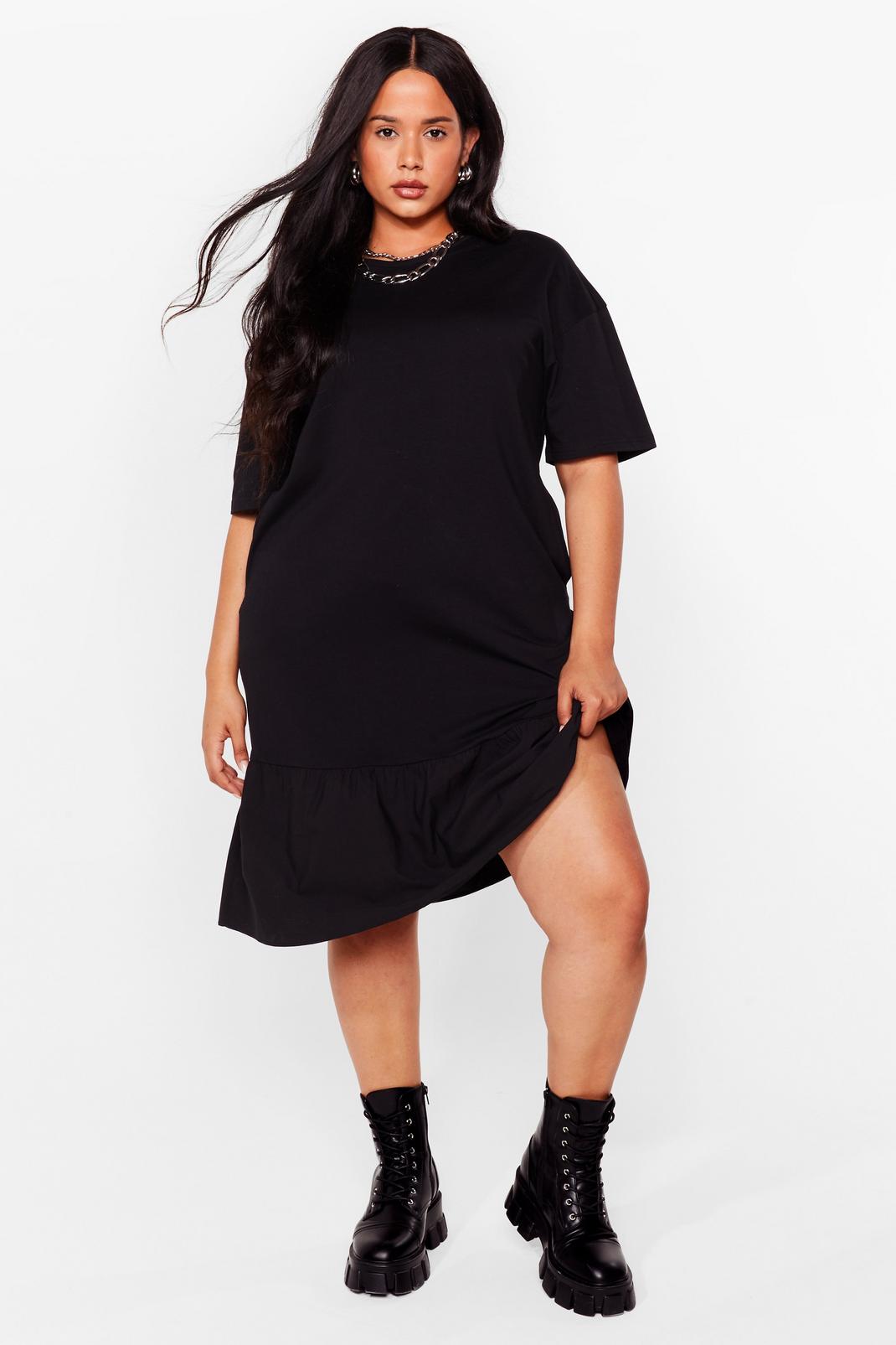 Black Plus Size Loose Drop Hem Mini Dress image number 1