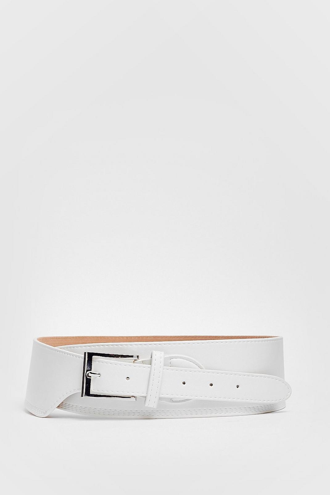 White Layered Design Faux Leather Belt image number 1