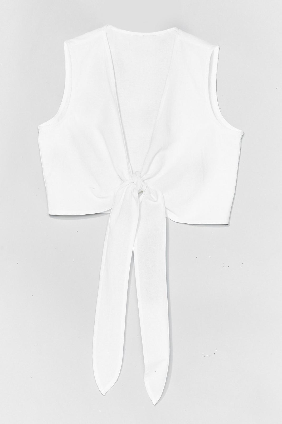 White Lay It on the Linen Tie Crop Top image number 1