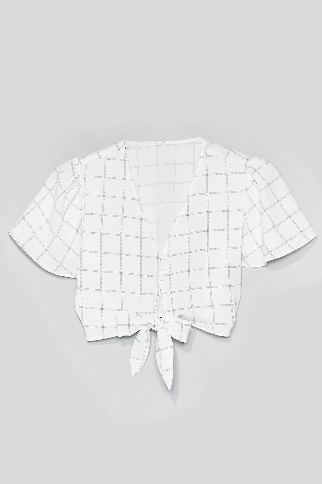 All Checked in Cropped Tie Blouse image number 1