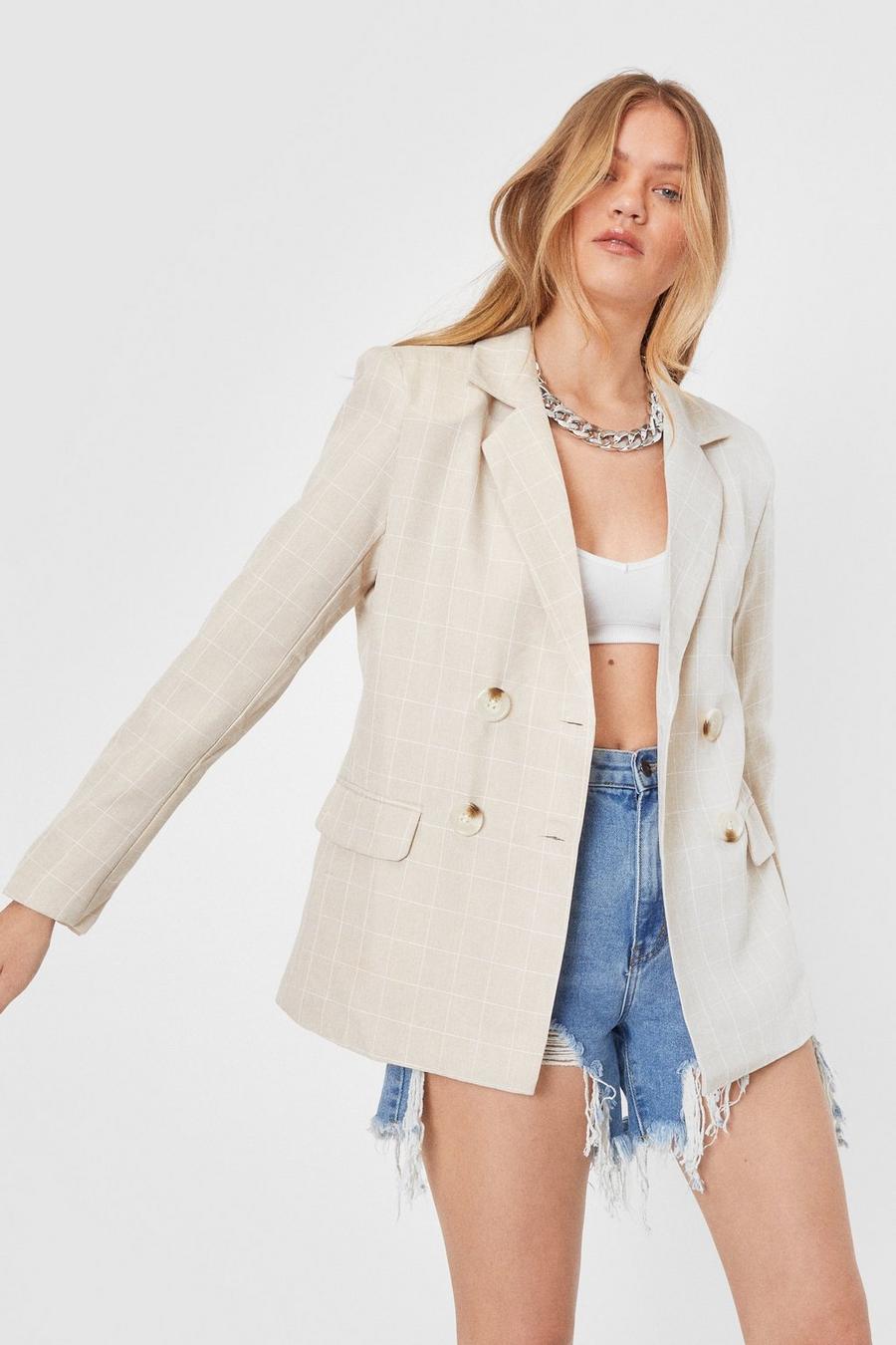 Check Oversized Double Breasted Blazer