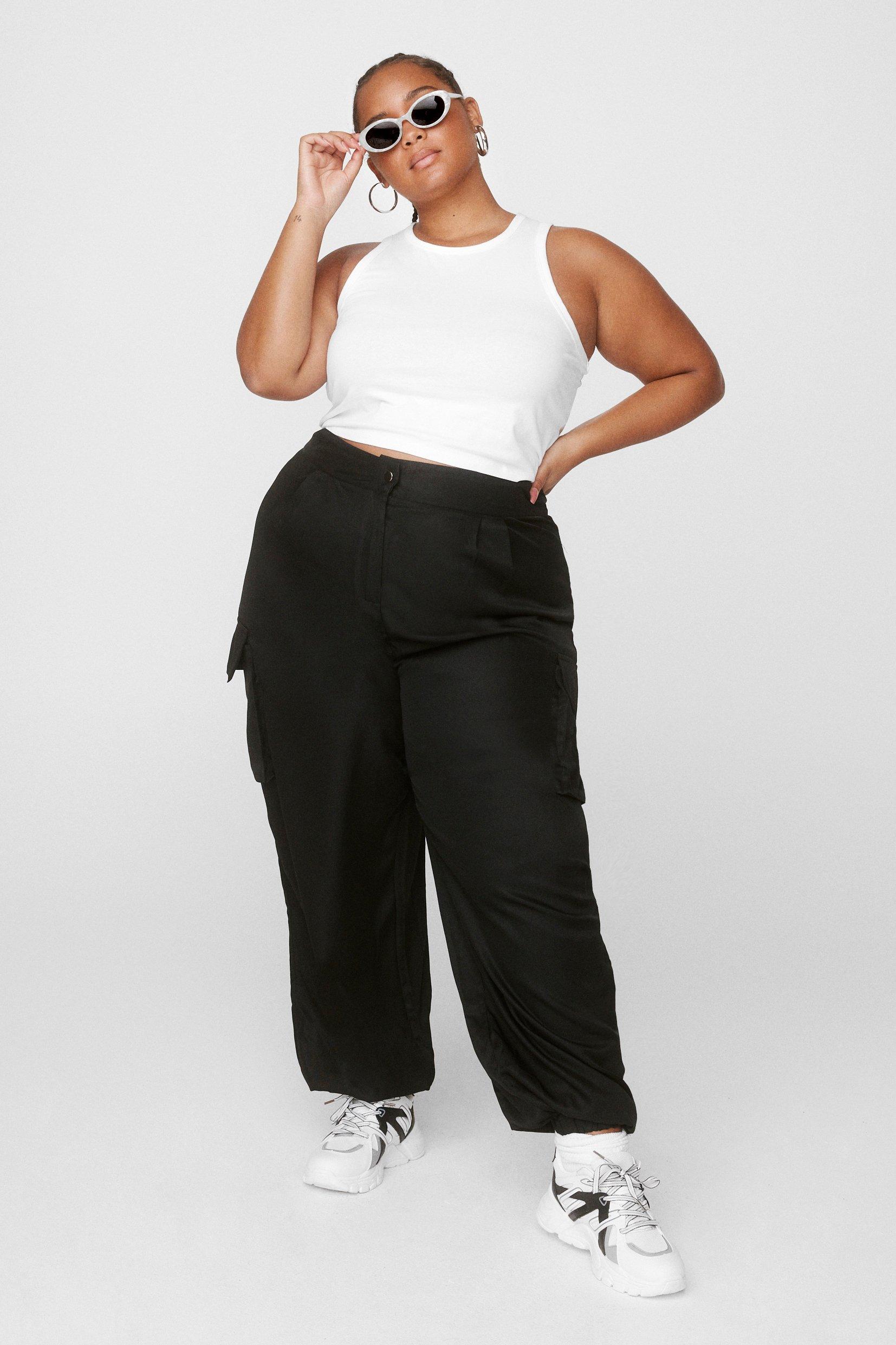 plus size black cargo trousers