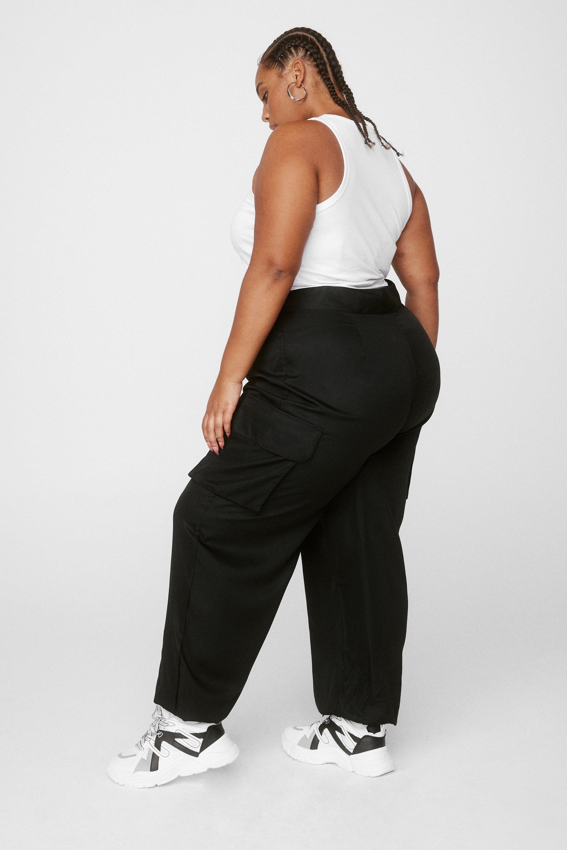 plus size black cargo trousers