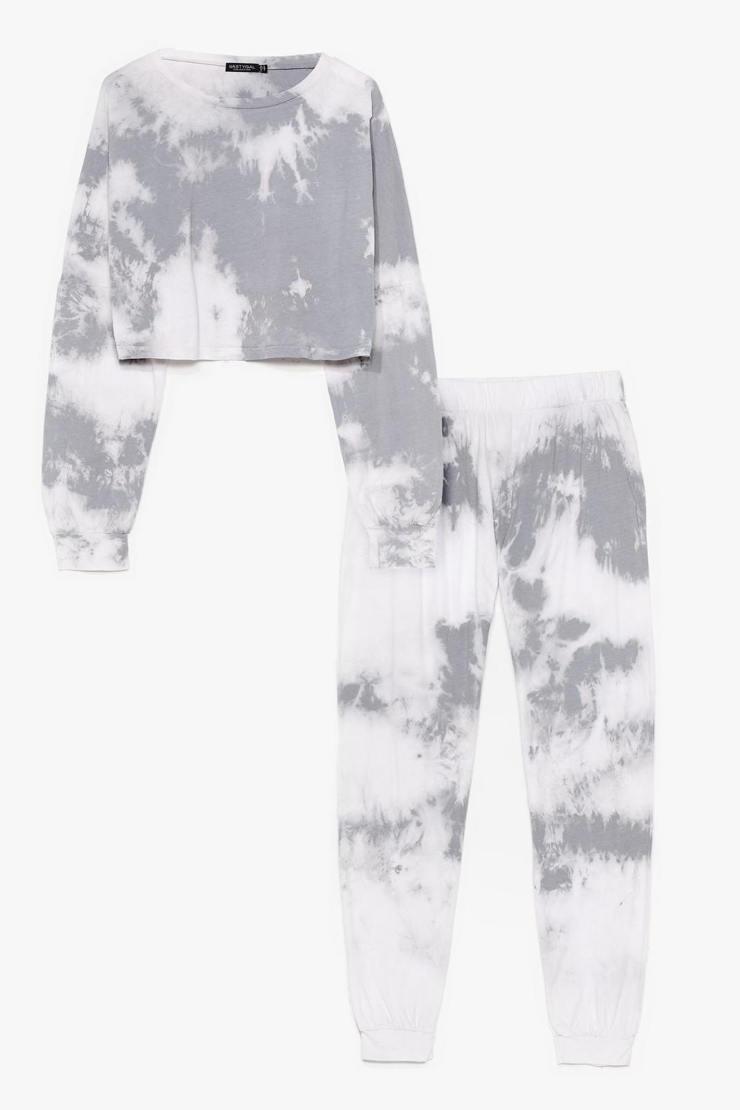Grey Tie Dye Crop Sweatshirt and Tracksuit Pants Set image number 1