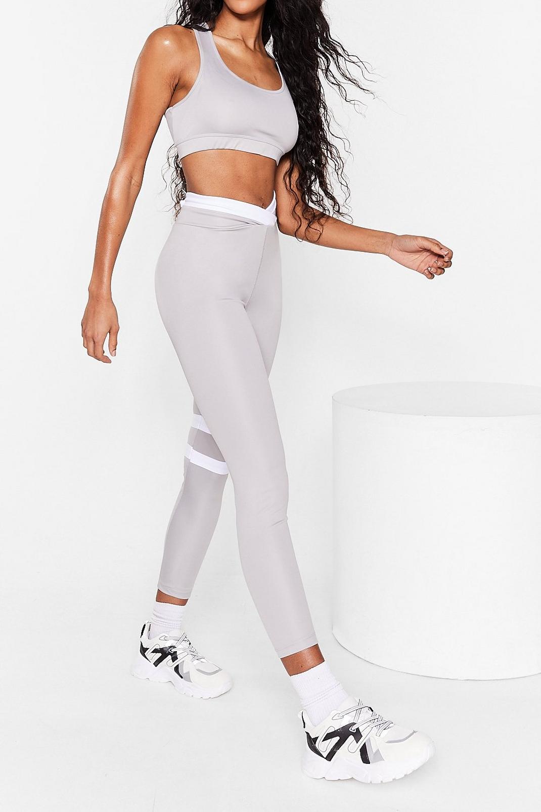 Grey High Waisted Fitted Workout Leggings image number 1