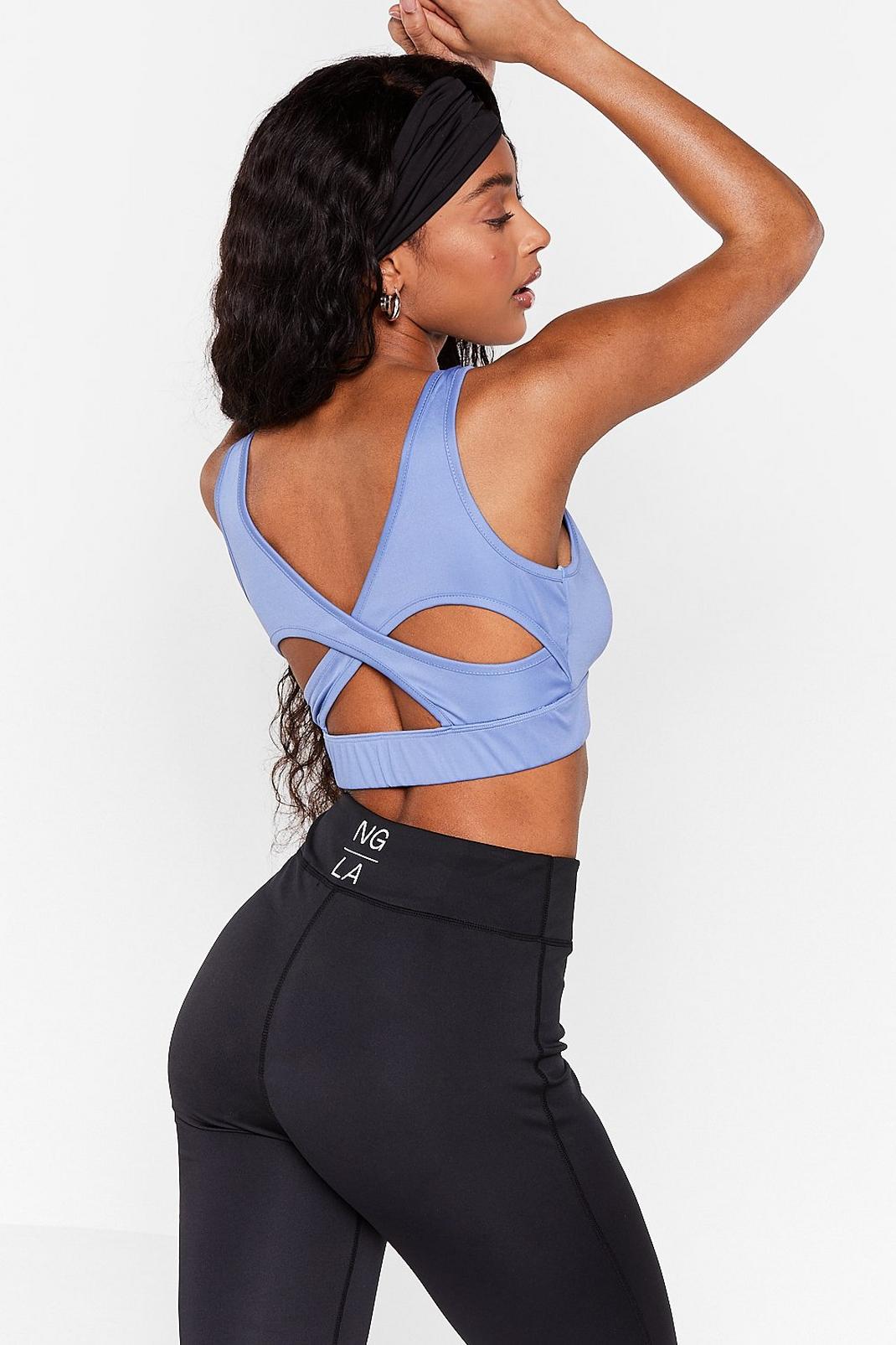 Blue Cut Out Workout Crop Top image number 1