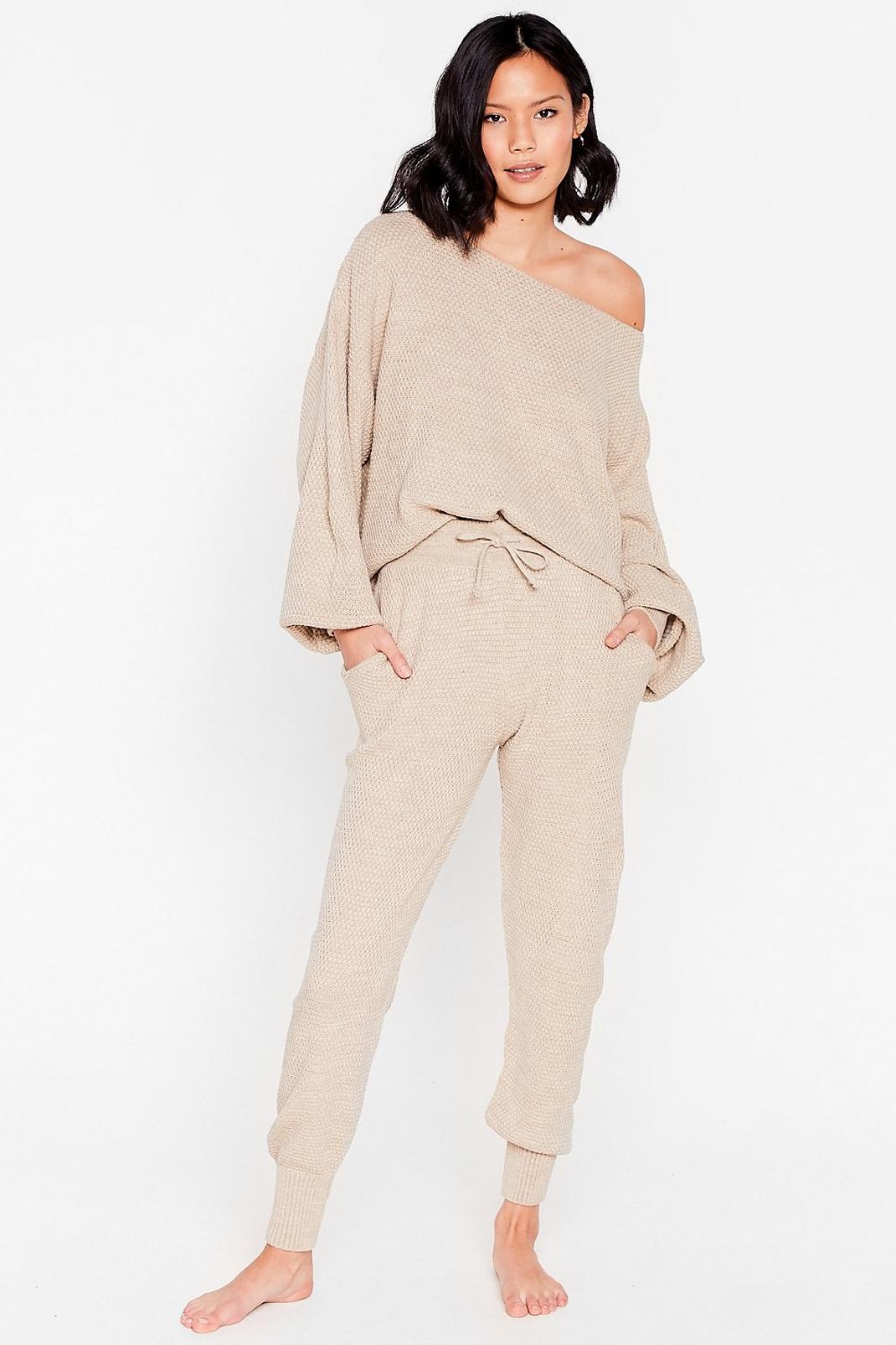 Beige Knitted Sweater And Joggers Loungewear Set image number 1