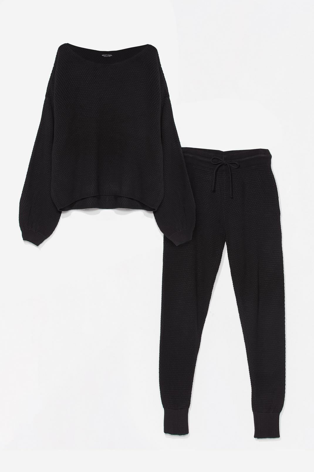 Black Jumper And Tracksuit Pants Knitted Loungewear Set image number 1