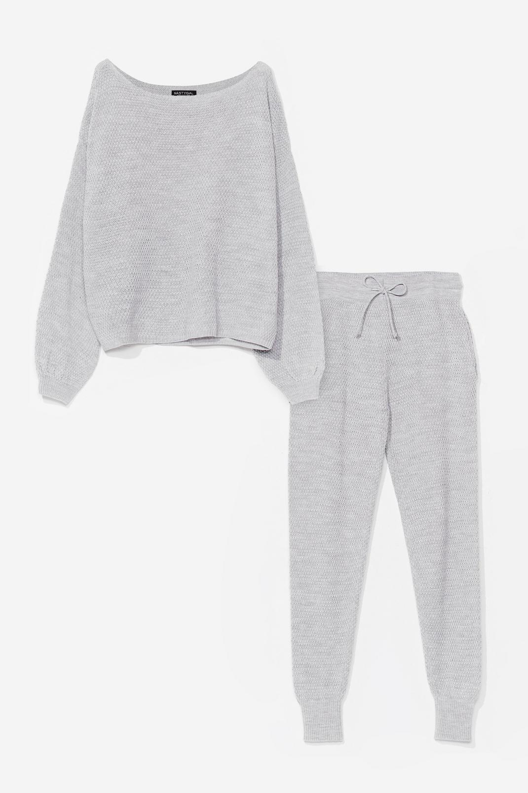 Grey Knit Happens Sweater and Sweatpants Lounge Set image number 1