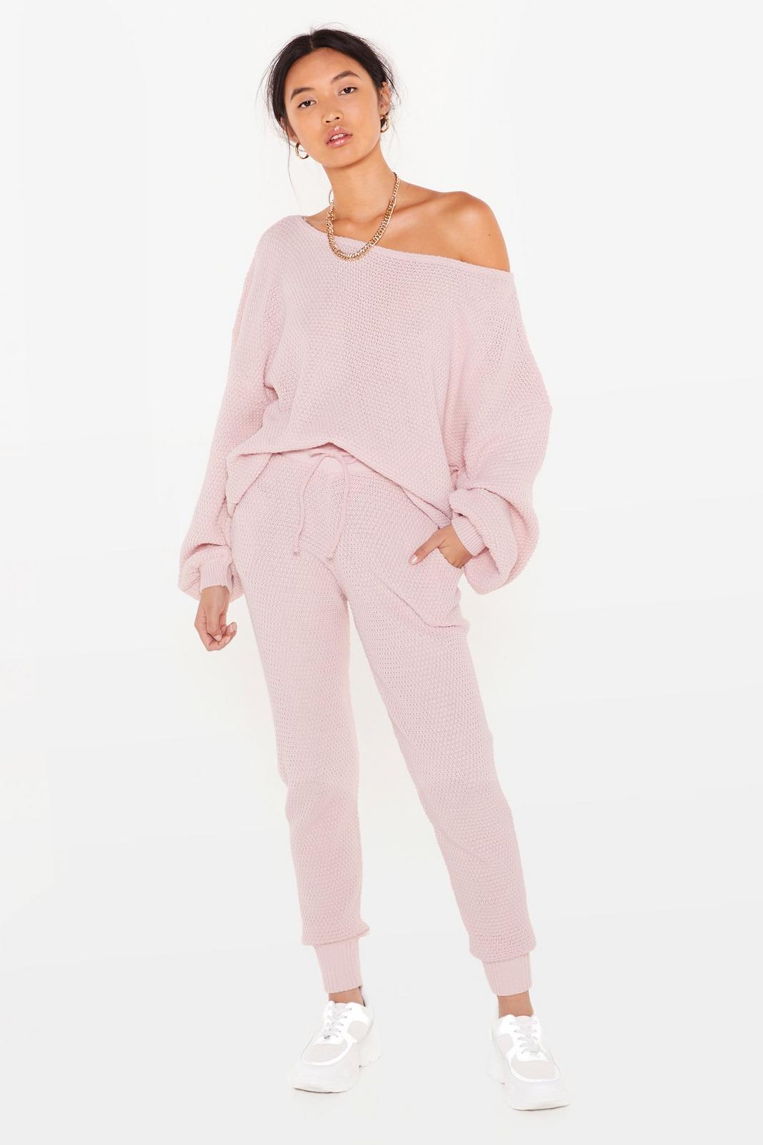 Pink Jumper And Tracksuit Pants Knitted Loungewear Set image number 1