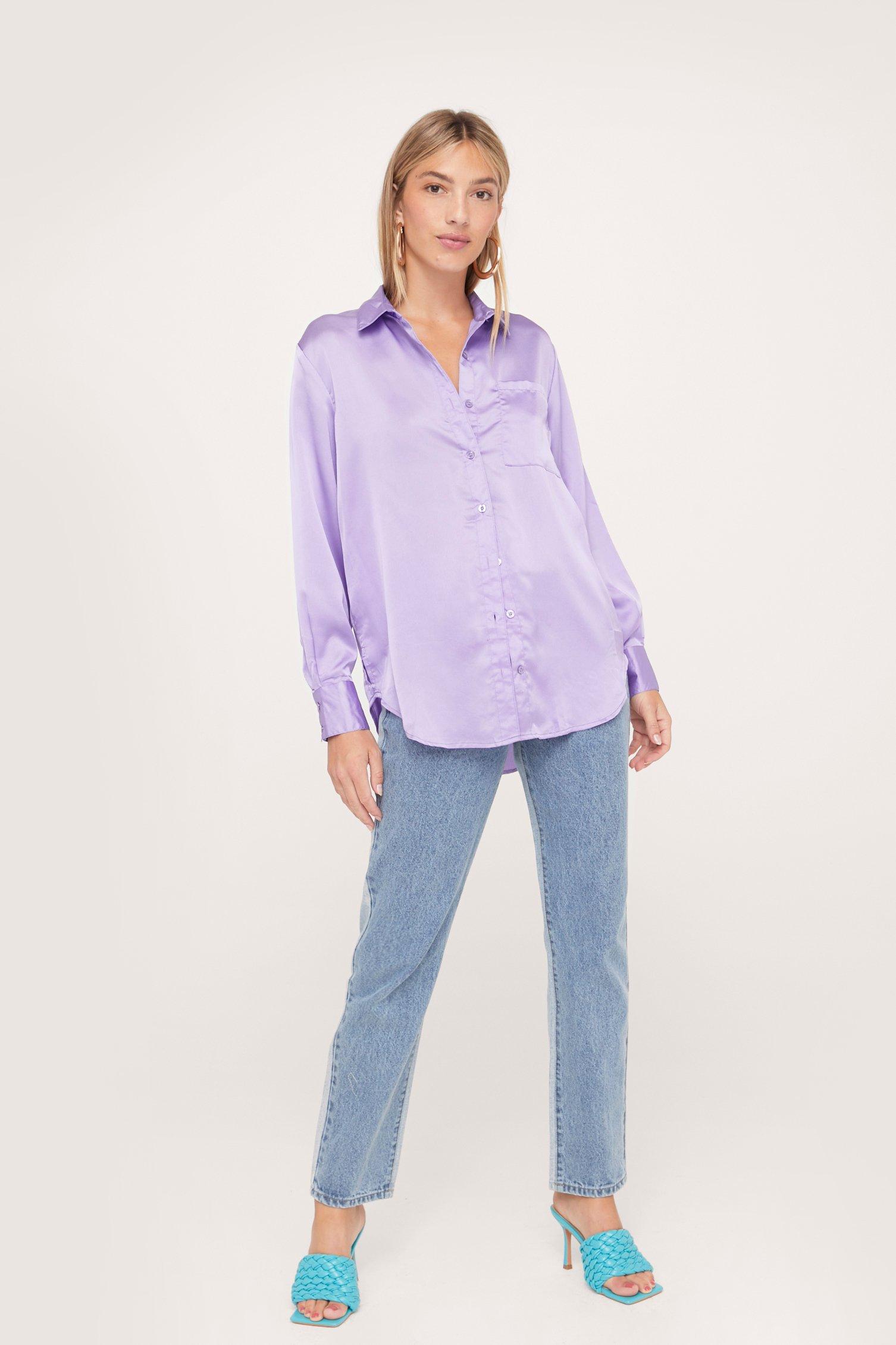 Oversized Long Sleeve Satin Shirt - 260224 