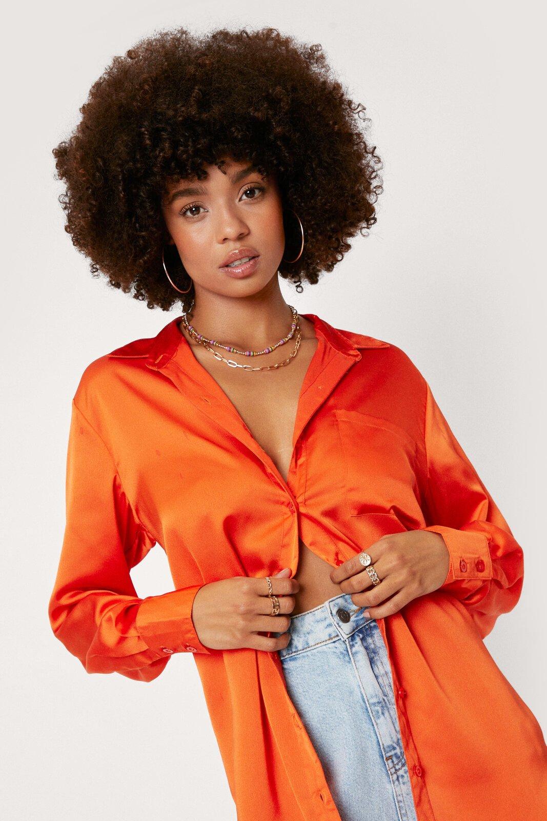 Oversized Long Sleeve Satin Shirt