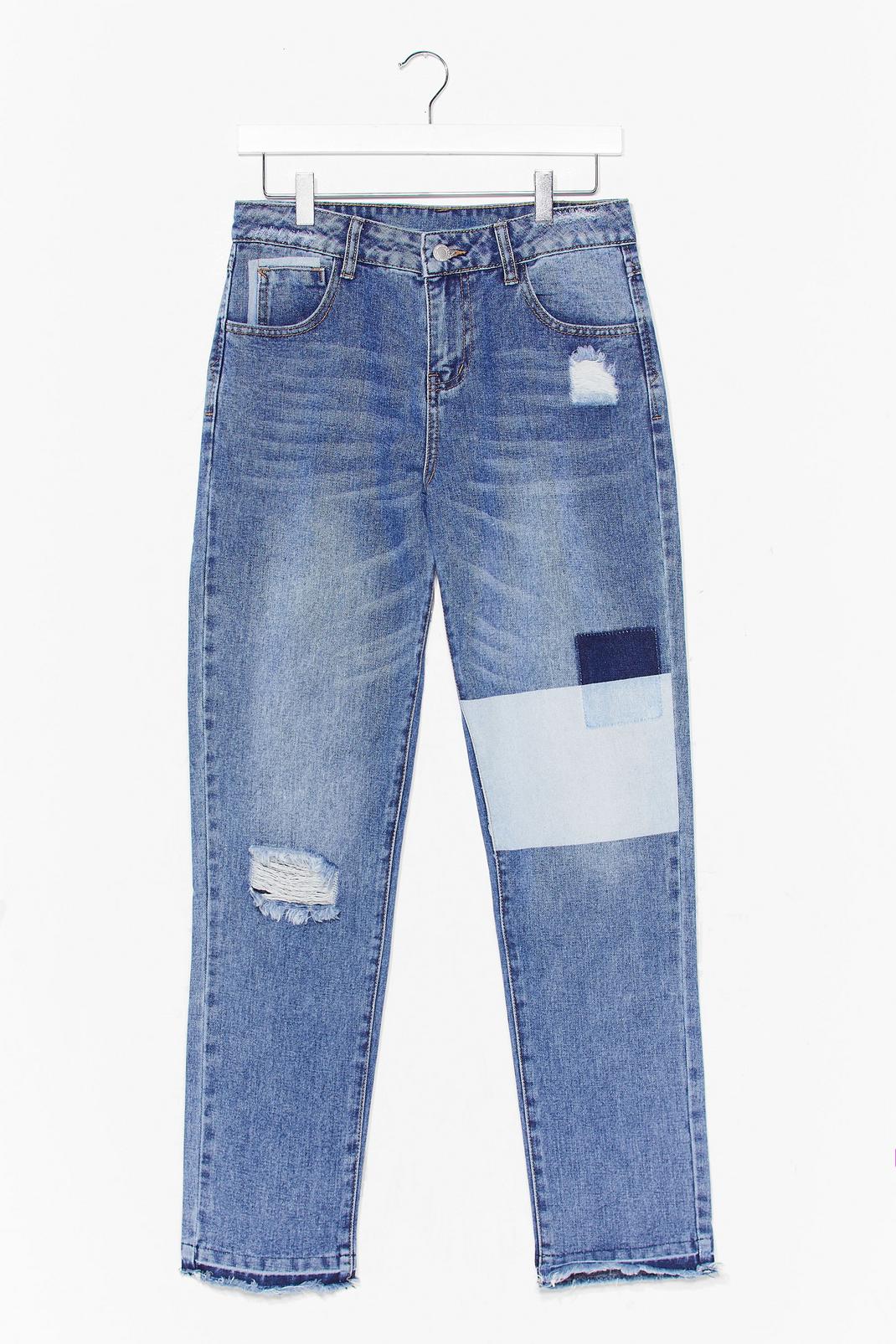 Blue They're Not a Patch On You Distressed Mom Jeans image number 1
