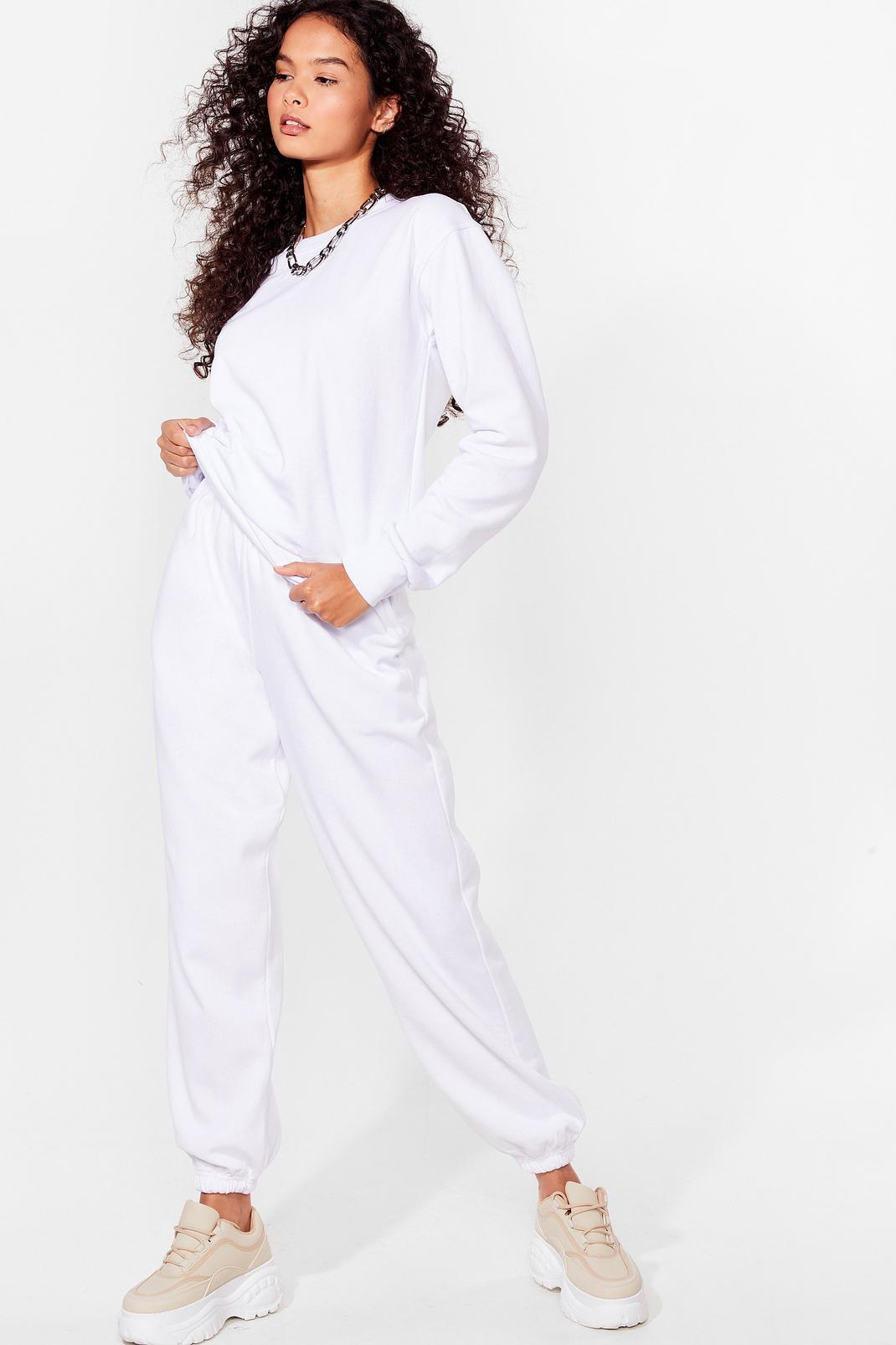 White Chilled Out Sweatshirt and Joggers Lounge Set image number 1
